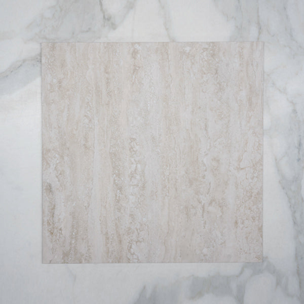 Beige Josie Cross Cut Travertine Look Porcelain Tile with Tech Grip - Non-Slip Flooring for Bathroom, Kitchen & Entryway