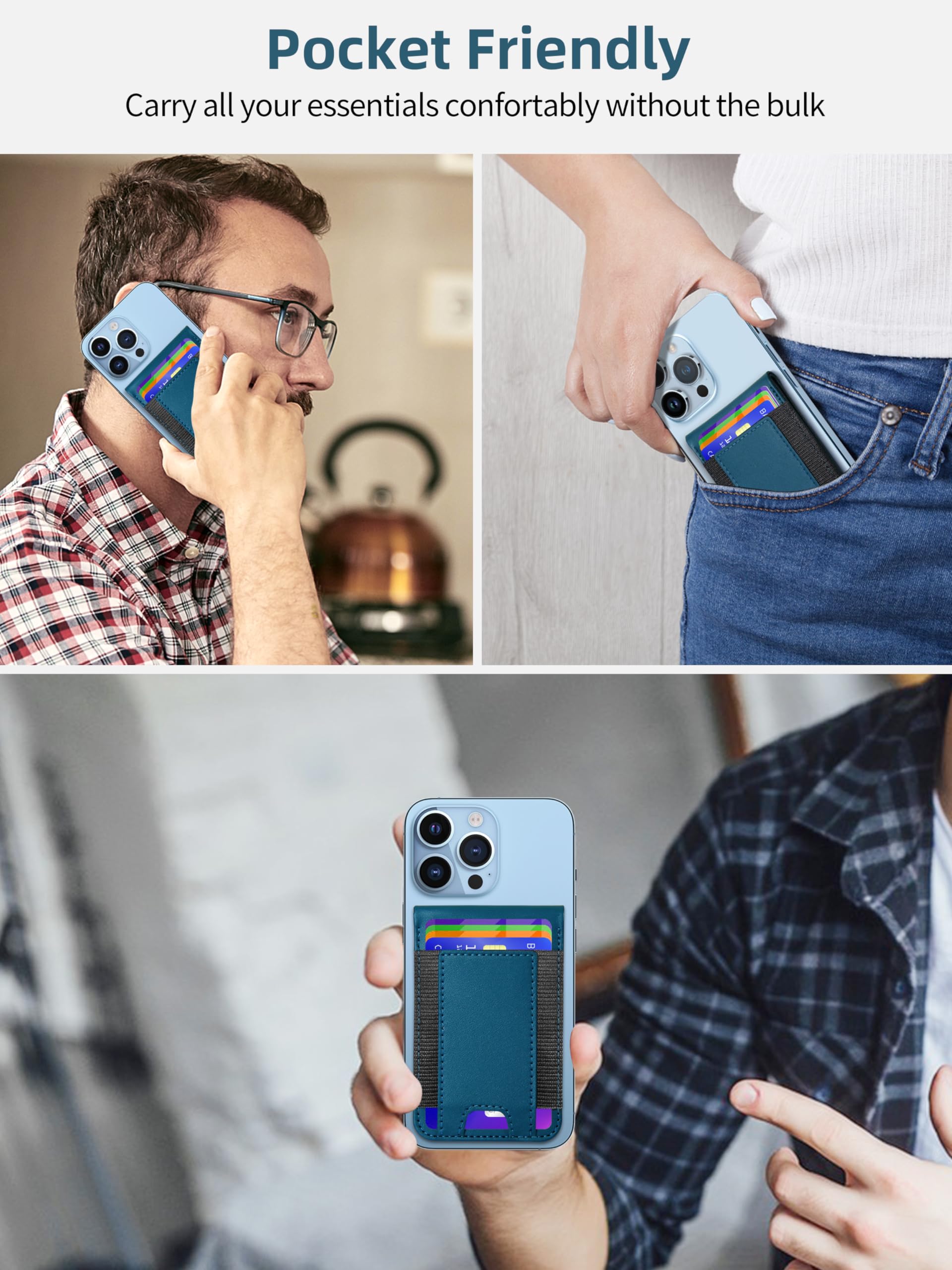 Miroddi Magnetic Phone Wallet with Adjustable Stand - MagSafe Compatible Card Holder for iPhone 16/15/14/13/12 Series (9 Card Capacity, Open ID Window, Vegan Leather, Blue) - Perfect for Travel, Work & Everyday Use