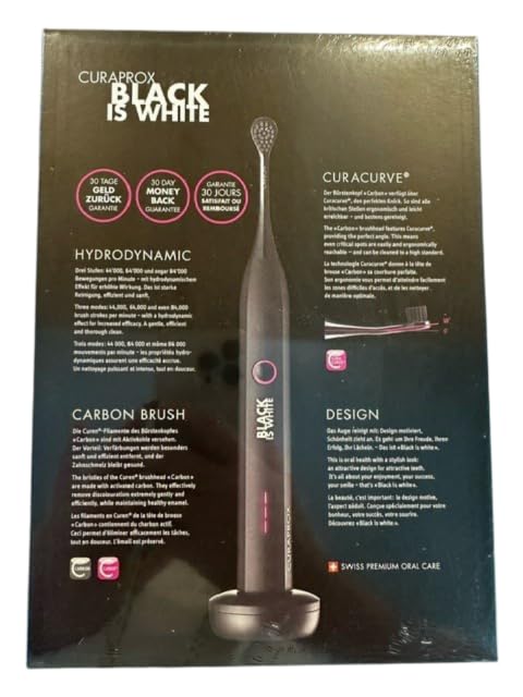 Curaprox Black is White Hydrosonic Electric Toothbrush with 2 Brush Heads, USB Charger & Travel Case - Professional Teeth Cleaning for Home & Travel Use