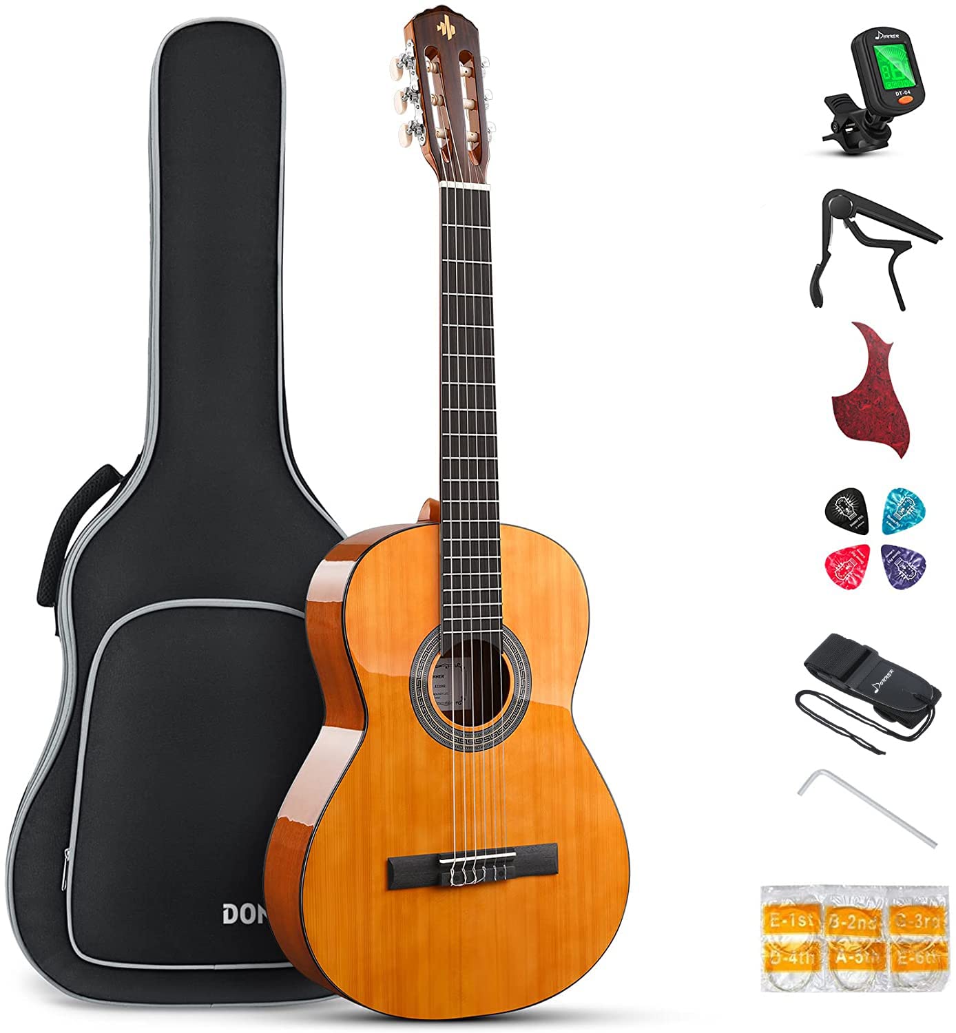 **Donner 39-Inch Full-Size Classical Acoustic Guitar Bundle for Beginners – Spruce Top, Mahogany Back & Sides, Brown Finish with Nylon Strings, Gig Bag, Capo & Tuner – Perfect for Adults & Youth, Ideal for Learning, Practice & Live Performances**