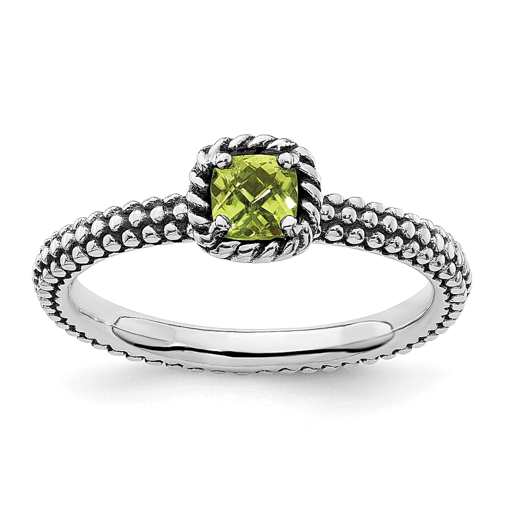 925 Sterling Silver Checker Cut Peridot Vintage Stackable Ring - August Birthstone Gemstone Jewelry for Women | Elegant Gift for Her, Perfect for Everyday Wear, Special Occasions & Stacking with Other Rings