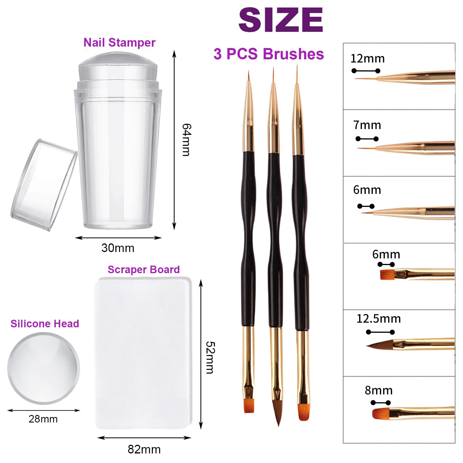 FAMIDIQGO Nail Art Kit - 3pc Double Ended Nail Pen Brushes & Clear Jelly Stamper with Scraper for French Tip Designs | Soft Silicone Stamp Printer for DIY Manicures at Home or Salon | Perfect for Beginners & Professionals