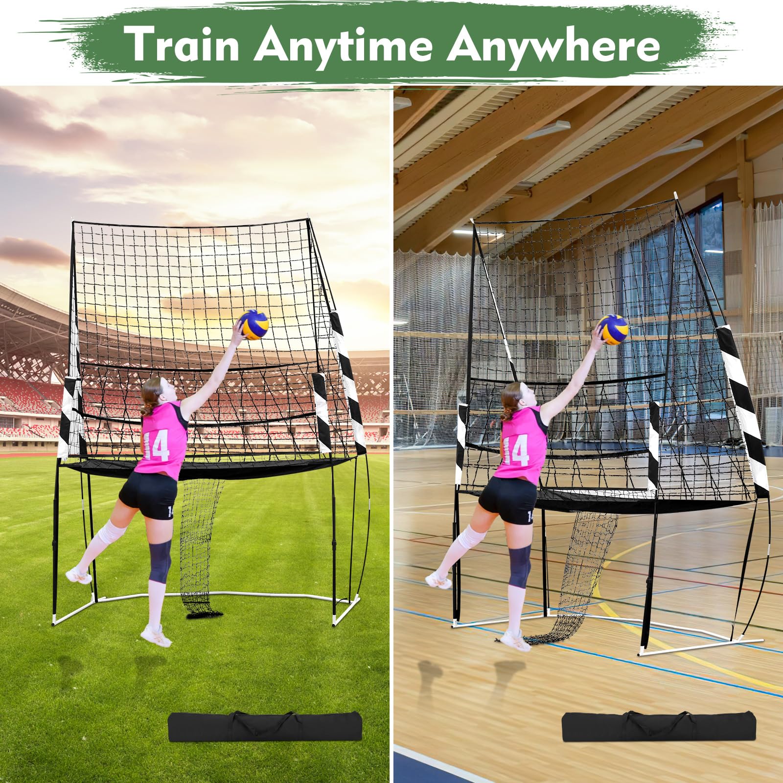Volleyball Training Net - 11 x 8 ft Practice Net Station for Spiking & Team Drills | Portable Volleyball Trainer for Backyard, Beach & Solo Practice | Durable Home & Gym Volleyball Equipment