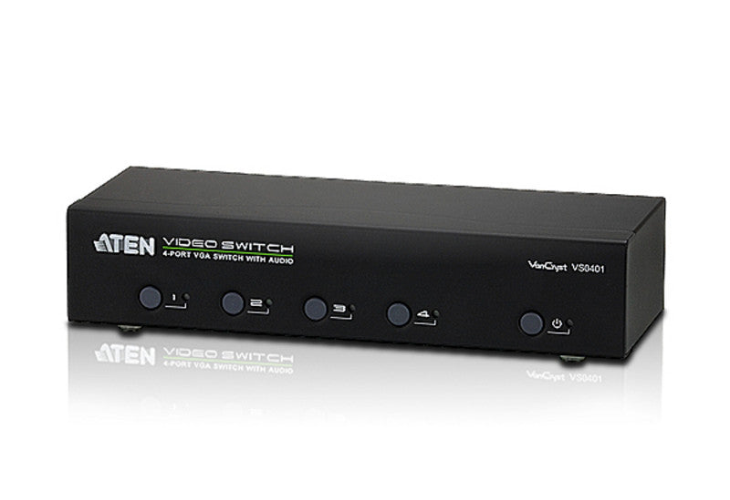 Aten VS0401 4-Port VGA Video Switch with Audio Support - 1920x1440@65Hz, Push Button/RS232/IR Remote Control - Perfect for Home Theater, Office Presentations & Multi-Monitor Setups