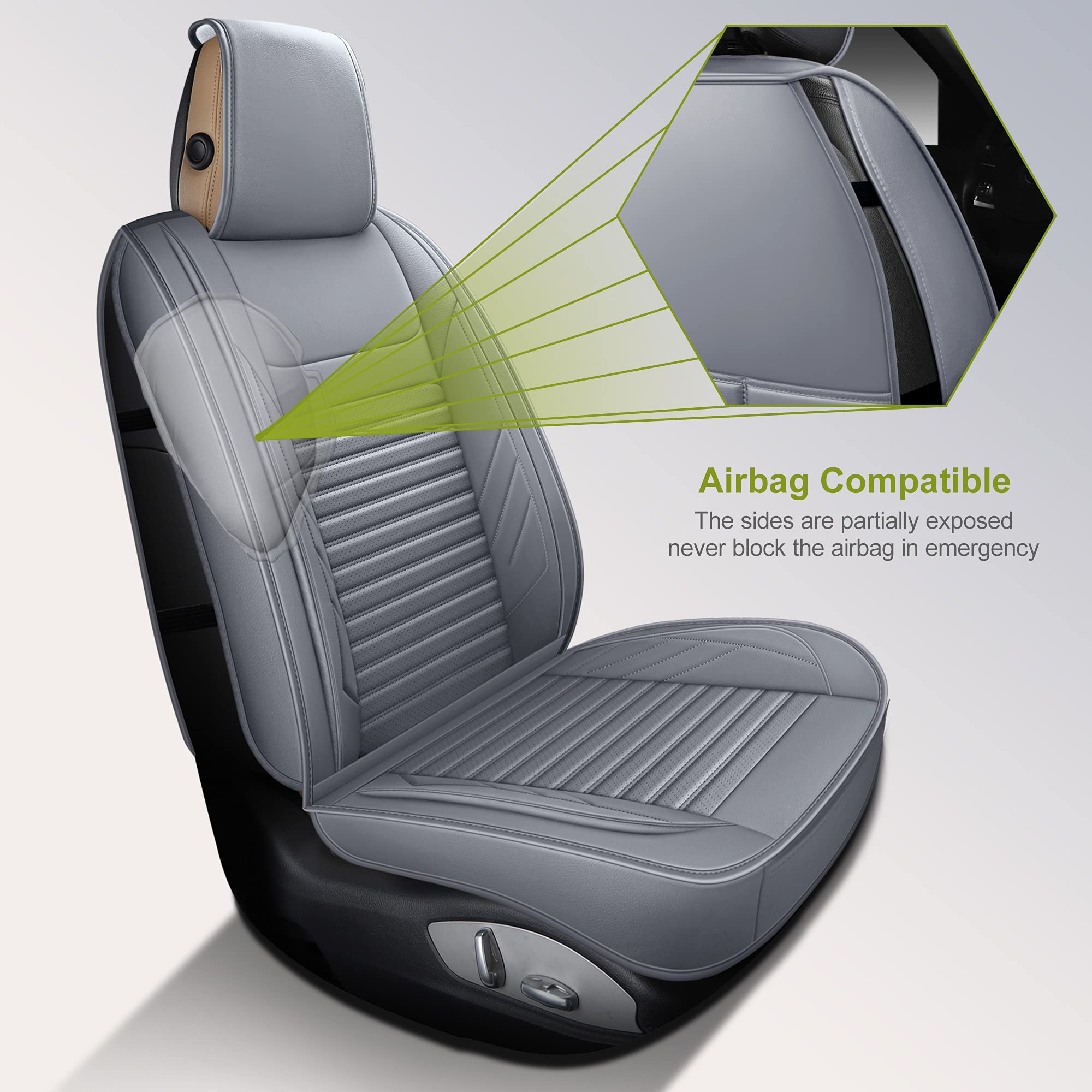 Premium AOOG Leather Car Seat Covers - Universal Fit Leatherette Auto Seat Protectors for Cars, SUVs & Trucks | Non-Slip Vehicle Interior Accessories (Full Set, Gray) | Perfect for Daily Commute, Road Trips & Family Protection