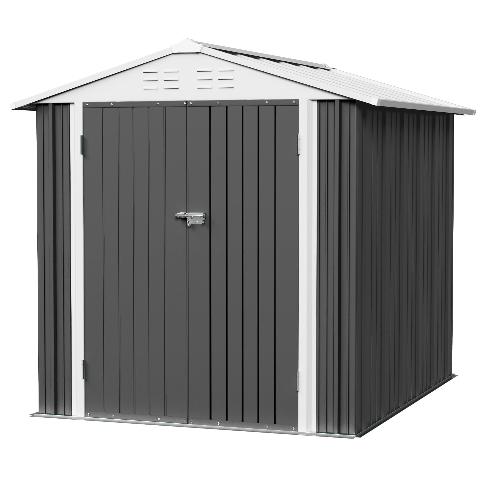 JUMMICO 6x8 FT Metal Outdoor Storage Shed - Lockable Waterproof Garden Tool Shed for Backyard, Patio & Lawn - Heavy Duty Grey Steel Utility Shed (Perfect for Storing Lawn Mowers, Bikes & Outdoor Equipment)