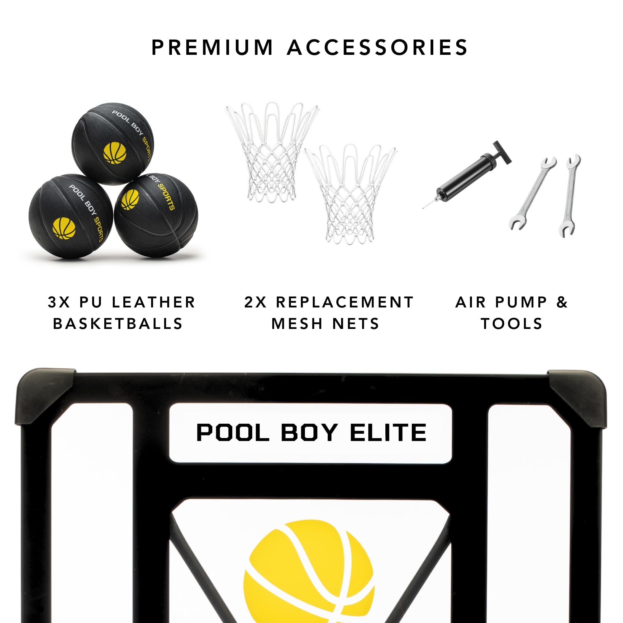 Adjustable Pool Basketball Hoop Set with 3 Composite Leather Balls, Air Pump & Tools - Perfect for Kids, Teens & Adults - Fun Water Games for Backyard, Beach & Summer Pool Parties