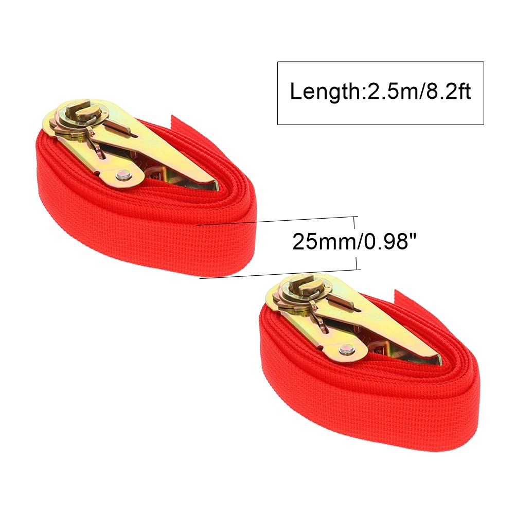 2.5M x 25mm Ratchet Tie Down Straps - Heavy Duty Polypropylene Lashing Straps for Moving, Cargo, Camping & Outdoor Use (2 Pack, Red) - Secure Luggage, Furniture & Equipment During Transport