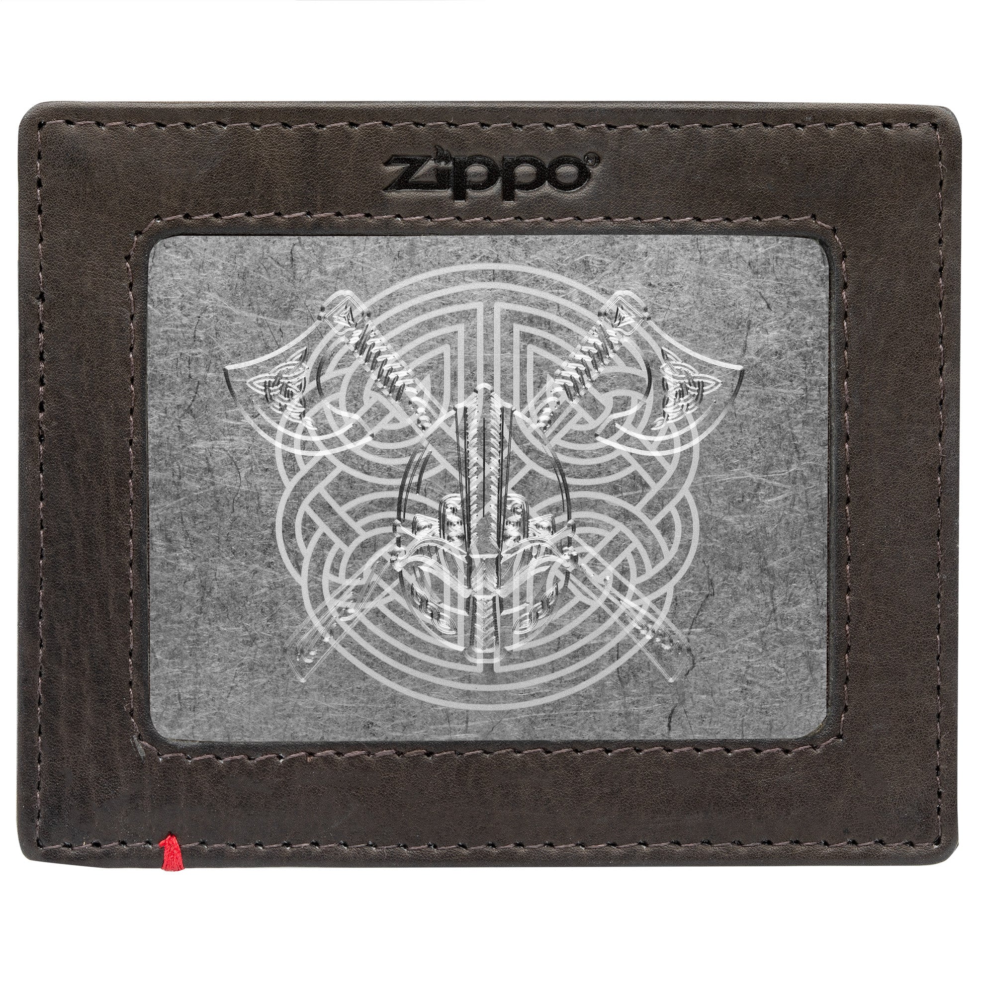 Genuine Mocha Leather Wallet with Viking Metal Plate Design - Stylish & Durable RFID Blocking Bifold Wallet for Men, Perfect for Travel, Business & Everyday Use