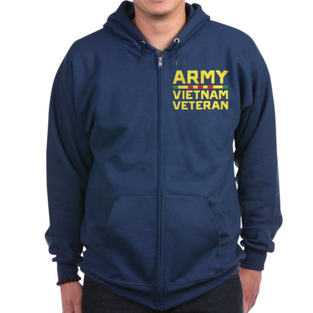 Army Vietnam Veteran Zip Hoodie - Dark Color, Comfortable & Stylish Pullover for Military Apparel, Casual Wear & Outdoor Activities