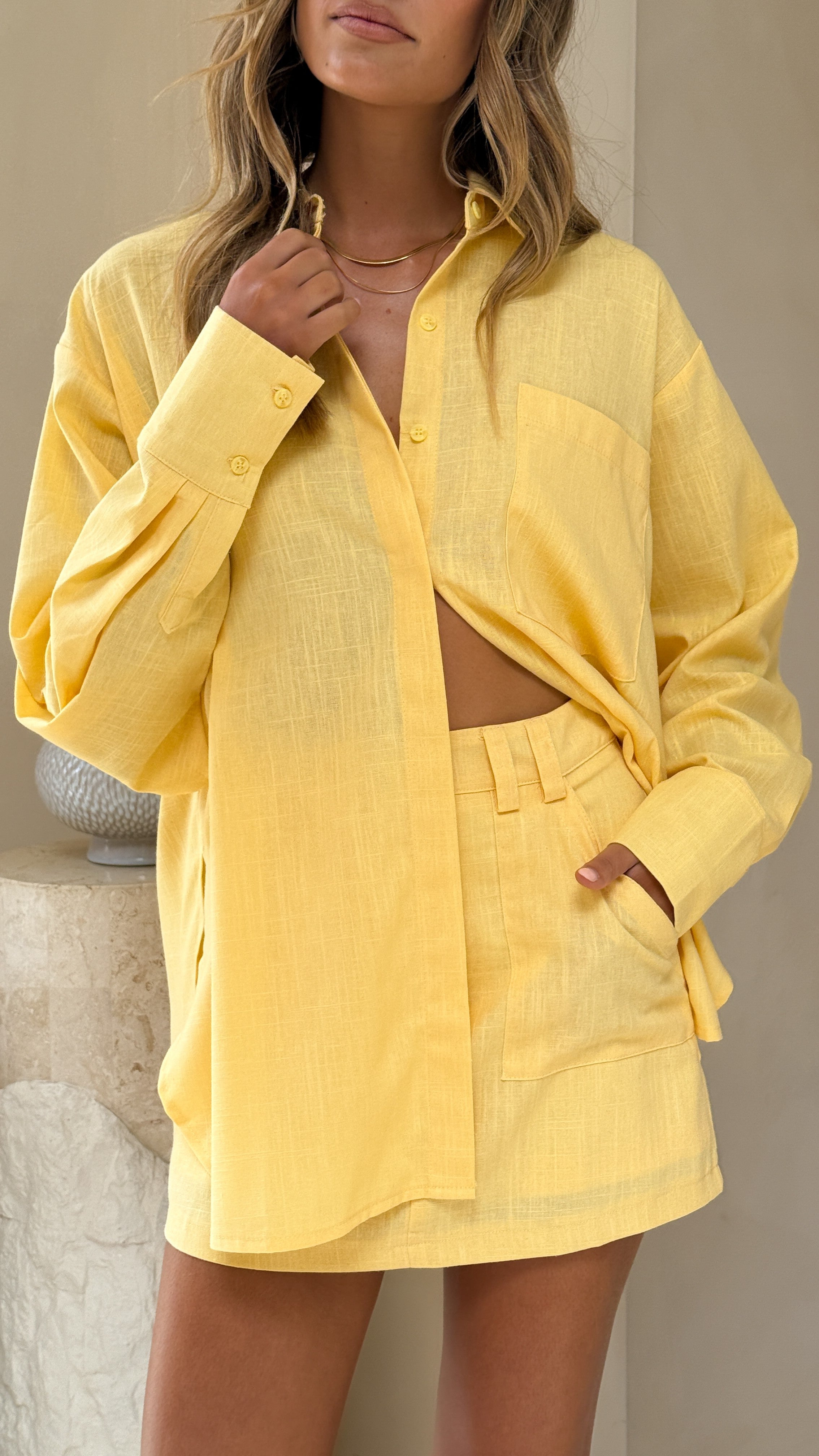 Charla Button Up Shirt for Women - Stylish Yellow Blouse for Casual & Office Wear | Perfect for Spring & Summer Outfits