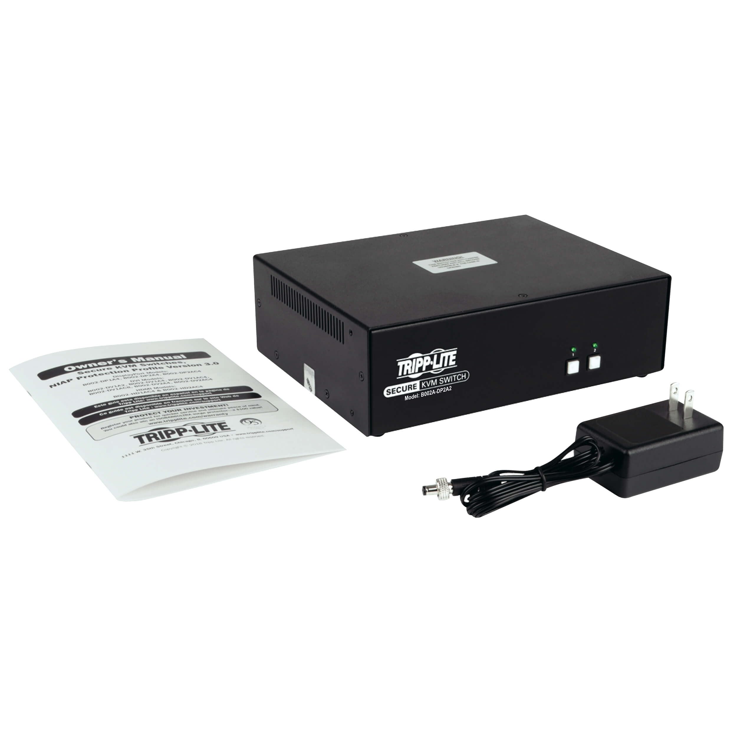 Tripp Lite Secure KVM Switch 2-Port Dual Monitor DisplayPort 4K 60Hz NIAP TAA Compliant (B002A-DP2A2) - Ideal for Data Centers, Server Rooms & Multi-Computer Workstations