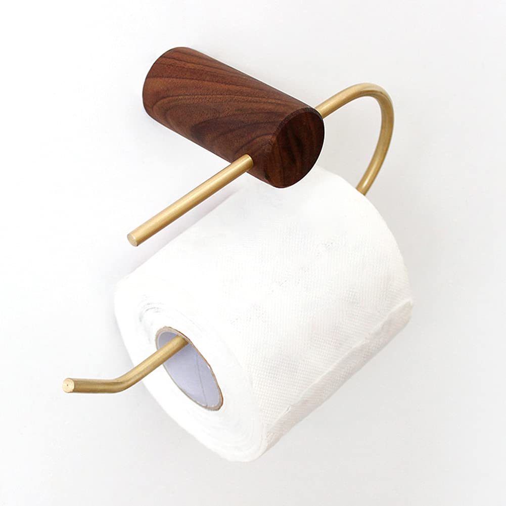 Walnut Paper Towel Holder - Wall Mount & Under Cabinet Towel Rack in Gold Brass Finish - Self Adhesive or Drilling Installation - Perfect for Bathroom, Kitchen Cabinet & Toilet Organization