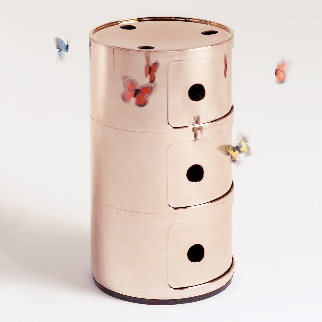 Componibili Round 3-Door Storage Tower - Modern Modular Organizer for Bedroom, Living Room & Office - Space-Saving Furniture Solution