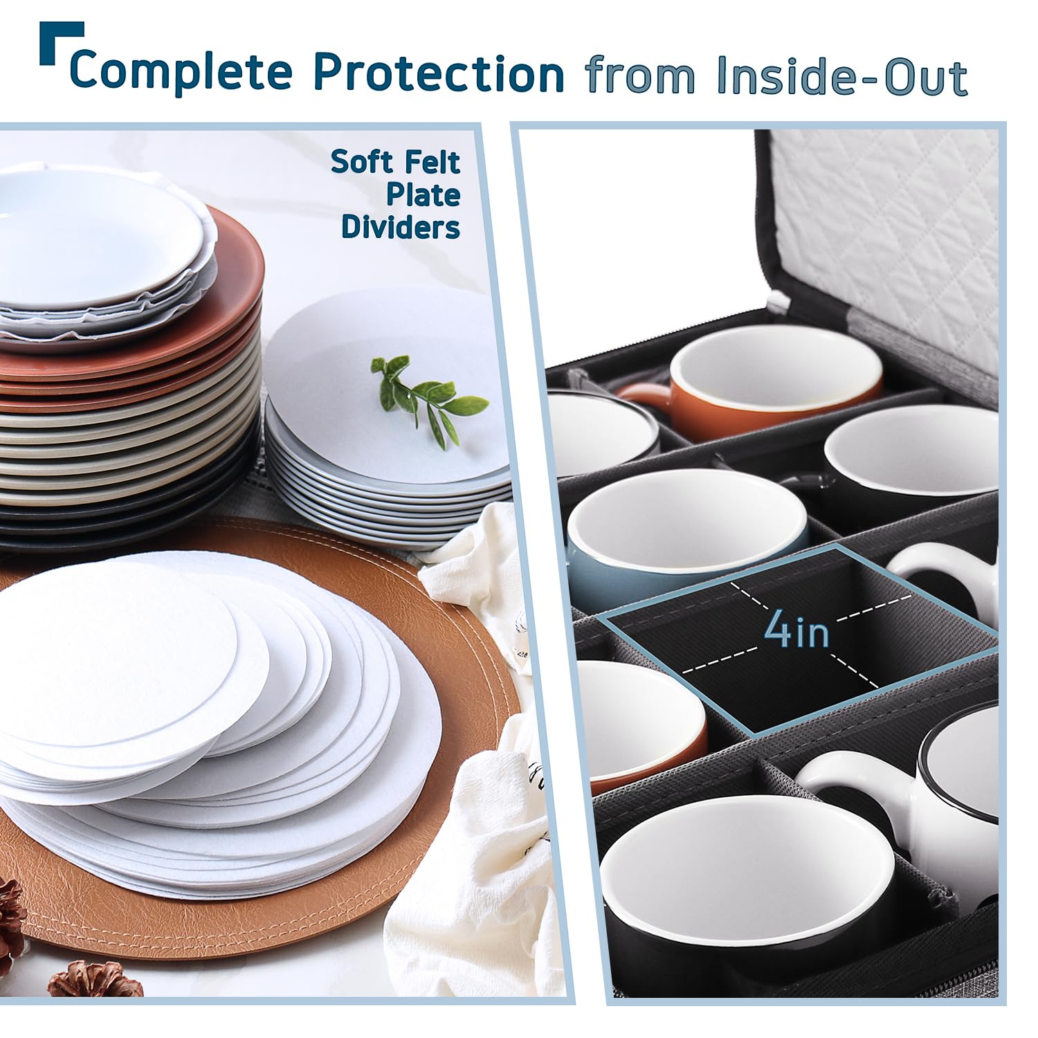 Premium 5-Piece Fine China Storage Set – Hard Shell Quilted Dish Organizer with Dividers, Stackable Mug & Plate Containers for Moving, Seasonal Storage & Kitchen Organization – Perfect for Home, Office & Restaurant Use