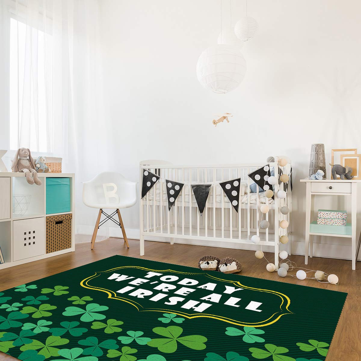 5'x8' Green Lucky Irish Non-Slip Area Rug - Washable Accent Carpet for Living Room, Bedroom, Kitchen & Front Porch | St. Patrick's Day Decor, Bath Runner & Floor Mat for Home Decor