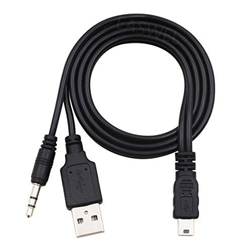 3.5mm & USB to Mini USB Charger Cable for Nakamichi Mini Speaker Cube - Power & Audio Connection for Home, Office & Travel Use