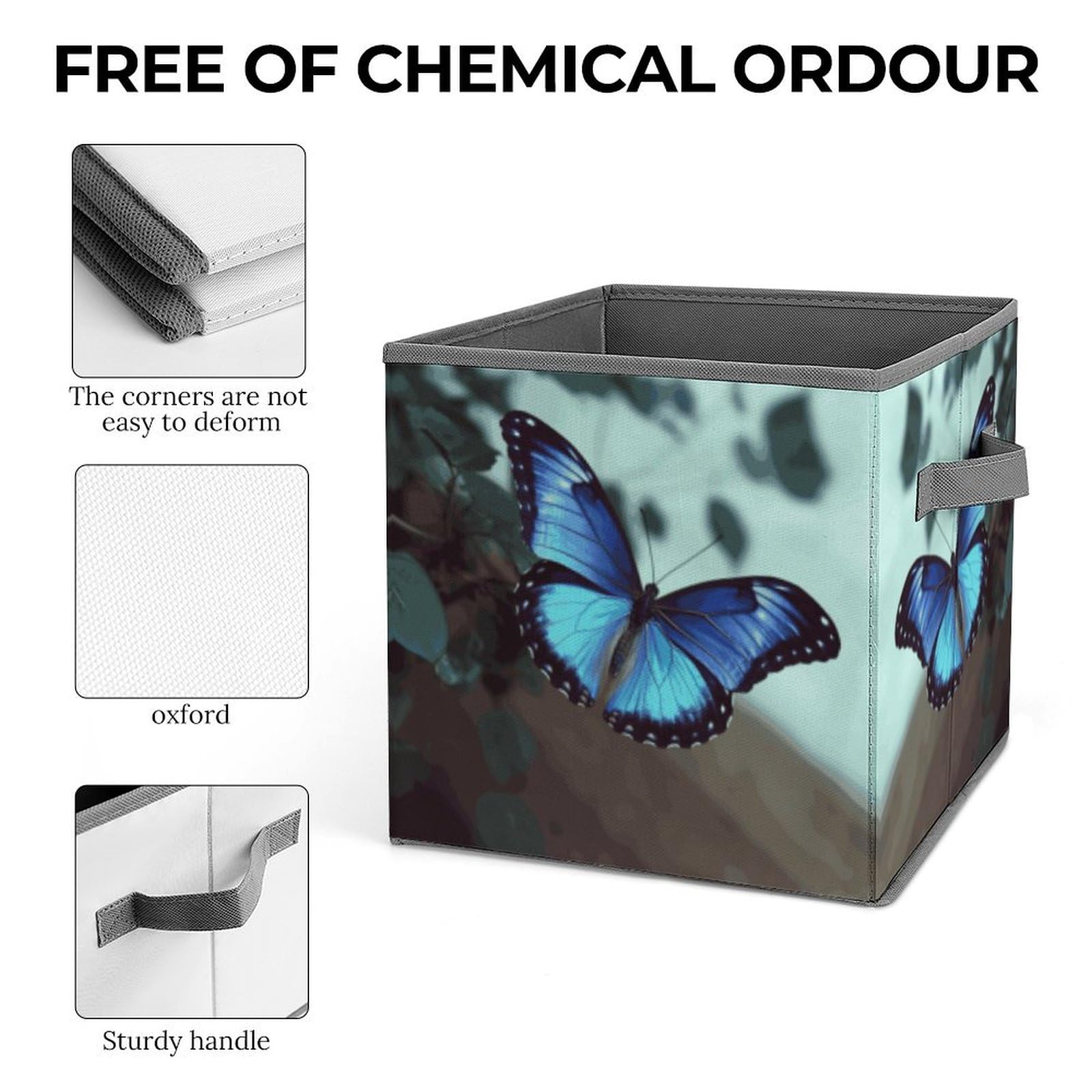 Foldable Blue Butterfly Storage Cubes with Handles - Closet Organizer Bins for Clothes, Shelves & Cabinets | Perfect for Bedroom, Kids Room & Dorm Organization
