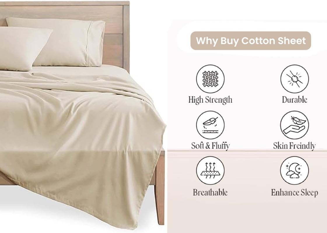 600 Thread Count Percale Cotton Sheets Full Size - Ultra Soft & Breathable Bed Sheet Set with Deep Pockets | Perfect for Hot Sleepers & Luxury Bedding (Fits Mattress Up to 16