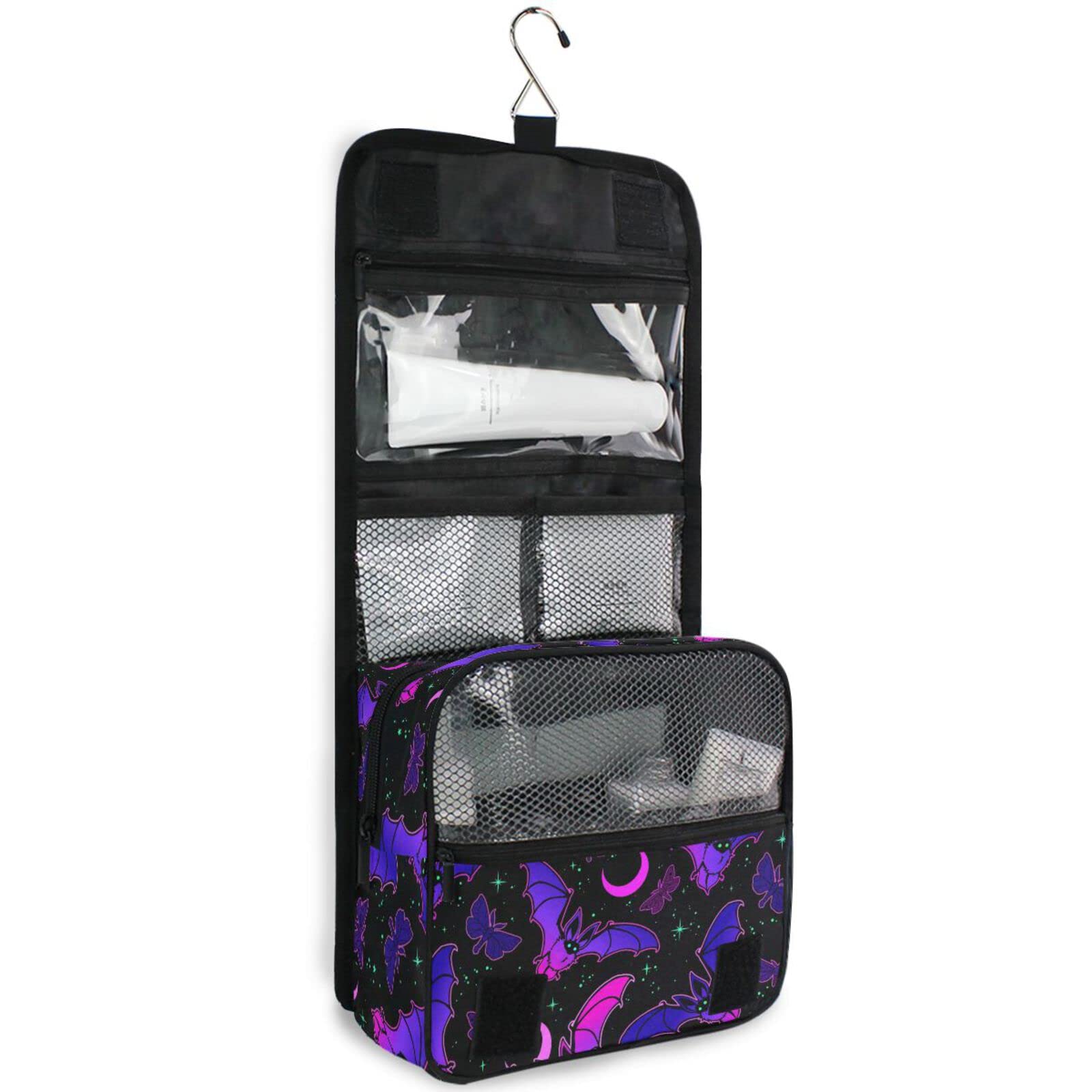 Gothic Purple Hanging Toiletry Bag - Travel Makeup Organizer with Hook for Cosmetics, Toiletries & Bath Essentials | Perfect for Camping, Gym, Business Trips & Vacation
