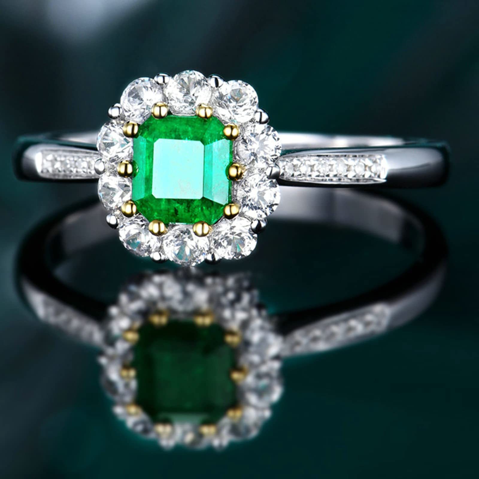 18K White Gold & 925 Sterling Silver Wedding Bands for Women - Simple Emerald Moissanite/Zirconia Promise Rings - Elegant Jewelry for Engagement, Anniversary & Special Occasions