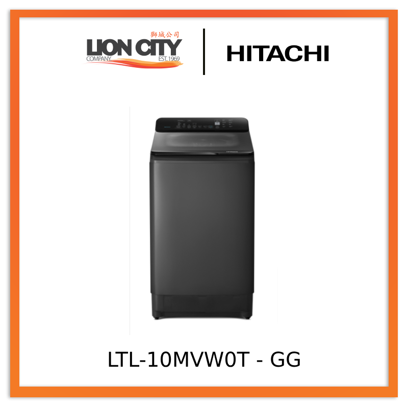 Hitachi LTL 10MVW0T GG 10KG Top Load Washing Machine with Dual Waterfall Technology - Perfect for Small Apartments and Laundry Rooms