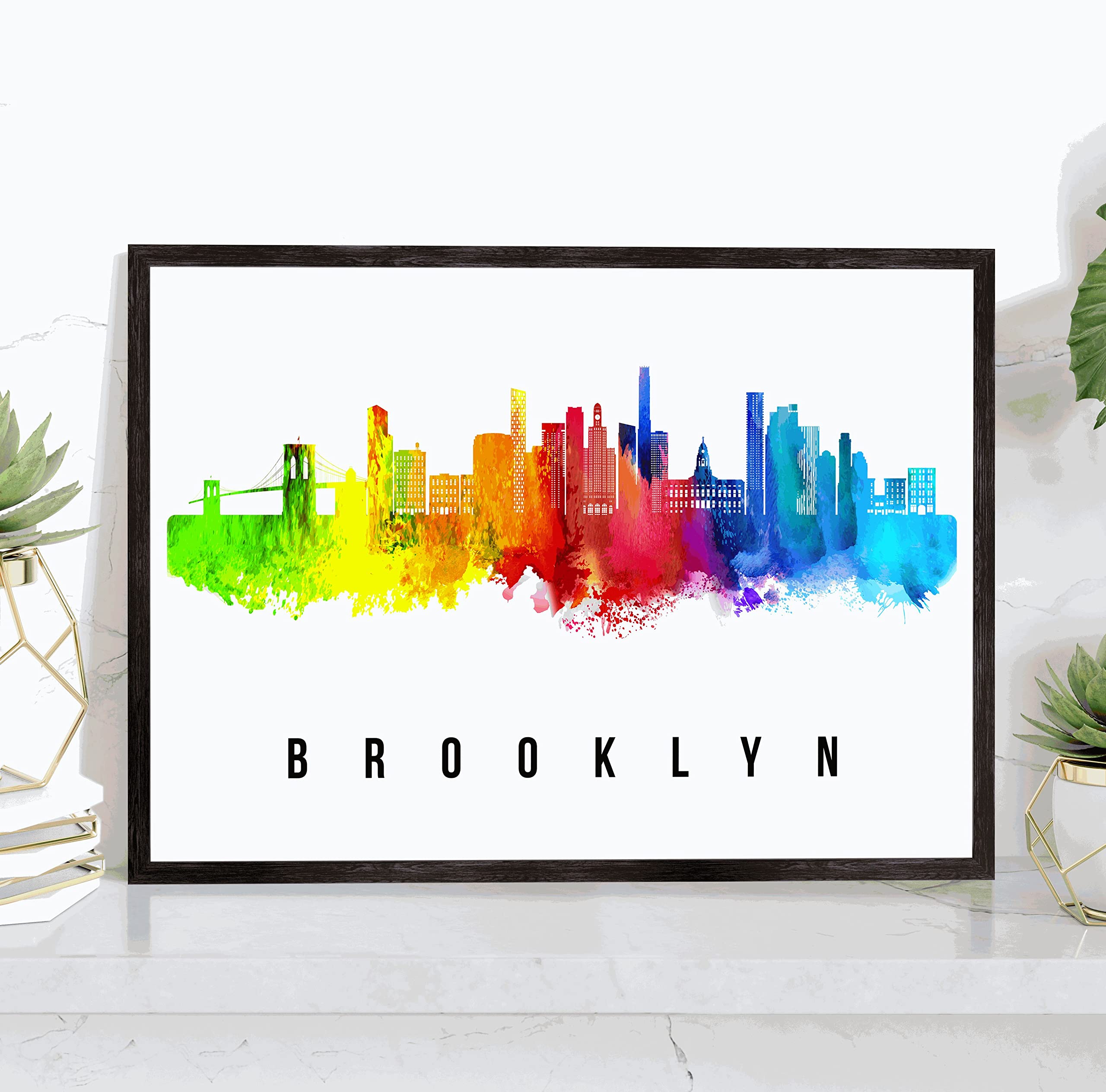 Brooklyn Skyline New York Poster - 12x18 Inches Wall Art Print, NYC Cityscape Painting & Landmark Decor for Home, Office, Dorm, or Gift | Perfect for Living Room, Bedroom & Workspace