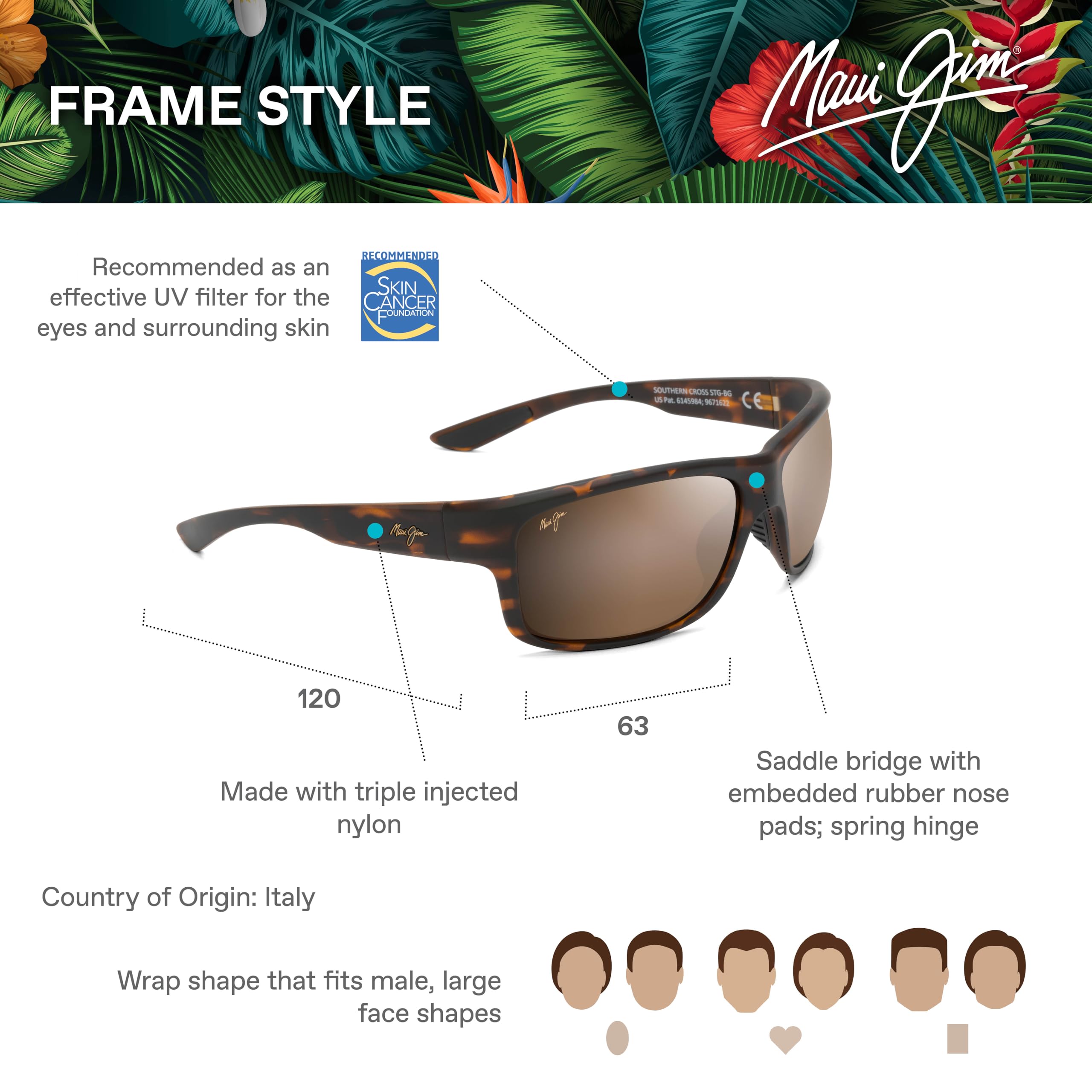 Maui Jim Southern Cross Polarized Wrap Sunglasses for Men - UV Protection, Anti-Glare, Lightweight & Durable - Perfect for Driving, Fishing, and Outdoor Activities