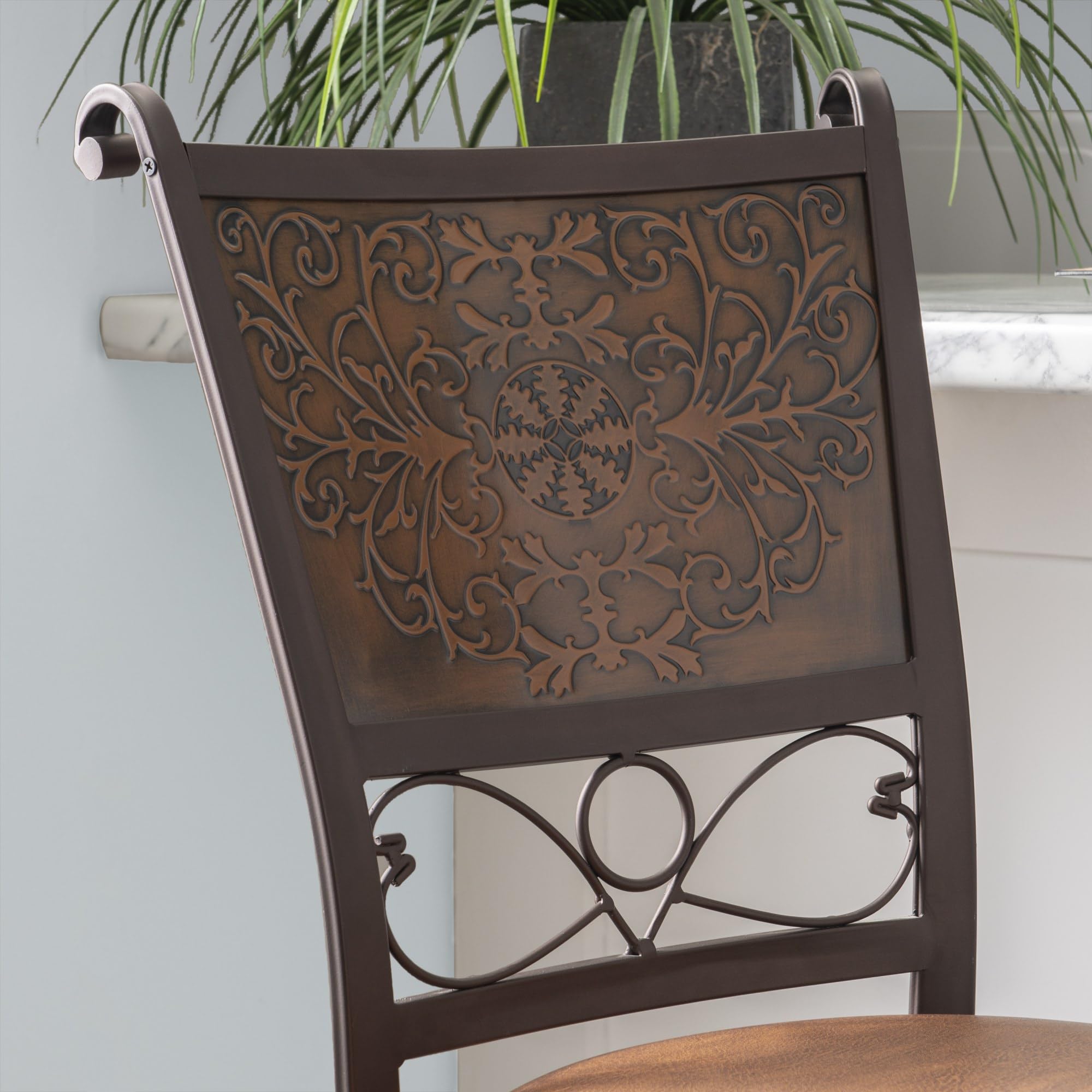 Powell Furniture 30-Inch Bronze Bar Stool with Muted Copper Stamped Back - Modern Kitchen Island & Home Bar Seating for Dining & Entertaining