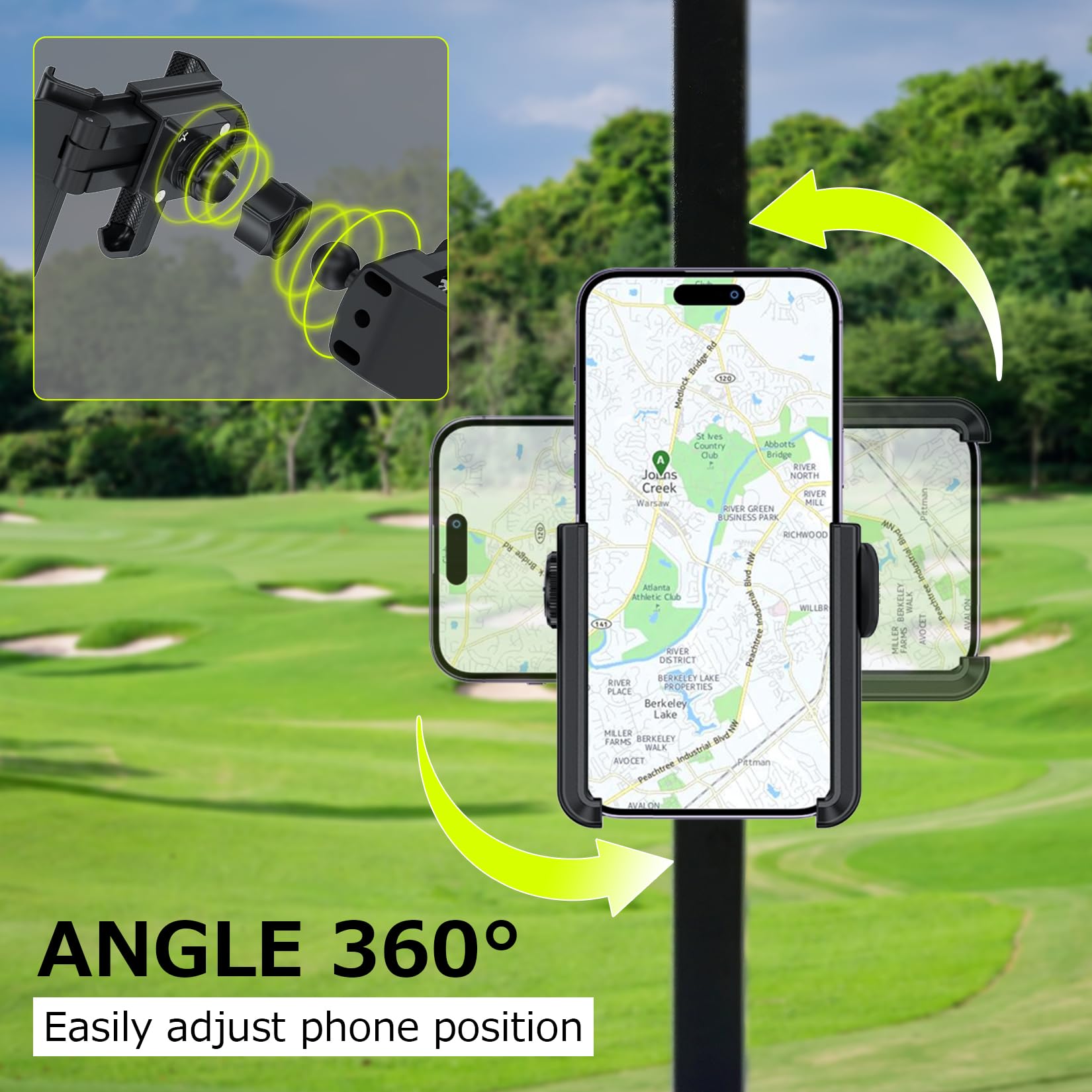 BAYINBULAK Golf Cart Phone Holder - Universal Smartphone Mount for Golf Carts - Secure & Adjustable Phone Accessory for Golfing, Driving & Outdoor Activities