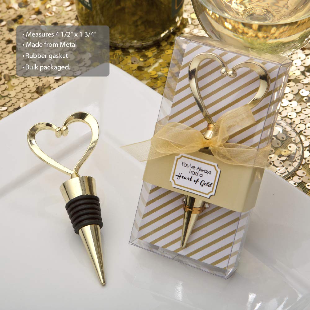 FASHIONCRAFT 1966 Heart Wine Bottle Stopper - 36 Pack Gold Love Design Metal Cork Topper with Rubber Plug for Wedding Favors, Bridal Shower, Party Gifts | Elegant Beverage Saver for Romantic Dinners, Anniversary Celebrations & Hostess Gifts
