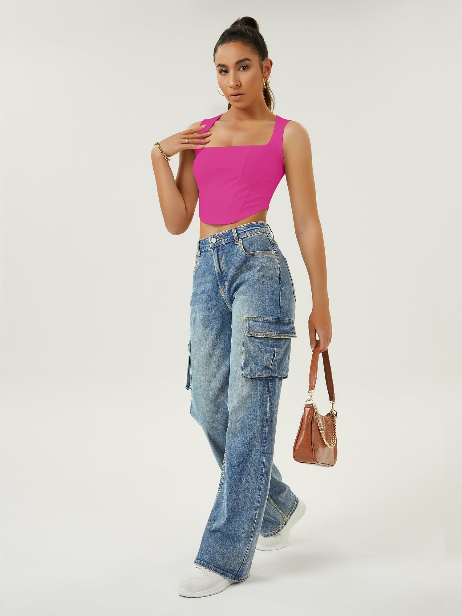 Women's High Waisted Cargo Jeans with 6 Pockets - Straight Wide Leg Baggy Pants for Casual Wear | Perfect for Street Style, Outdoor Adventures & Everyday Comfort