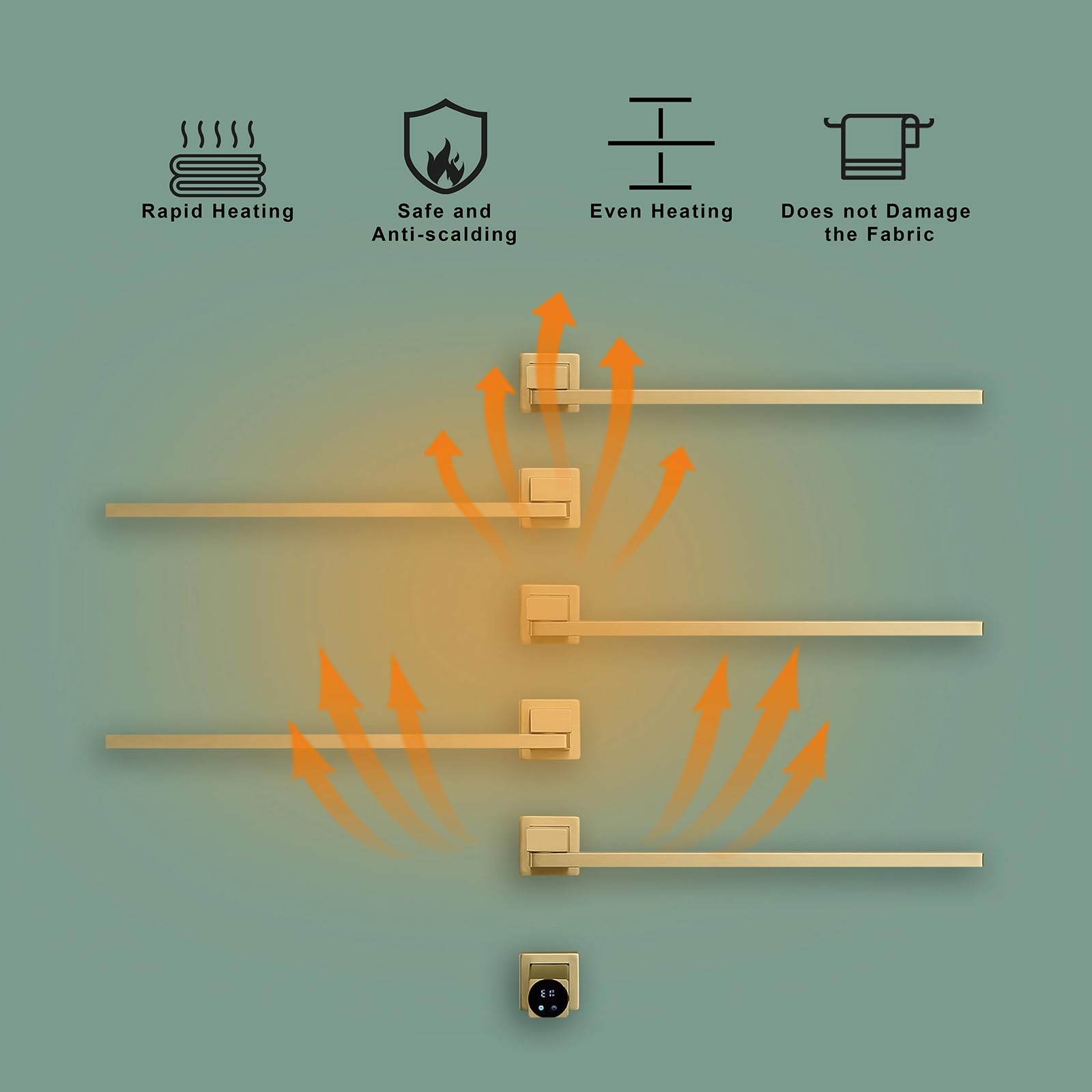 Smart WiFi Heated Towel Rack - 93W Brushed Gold Stainless Steel Towel Warmer with 180° Rotation, Built-in Timer & Temperature Control (115°F-145°F) - 5-Bar Bathroom Towel Heater for Spa-Like Luxury, Perfect for Modern Homes & Hotels