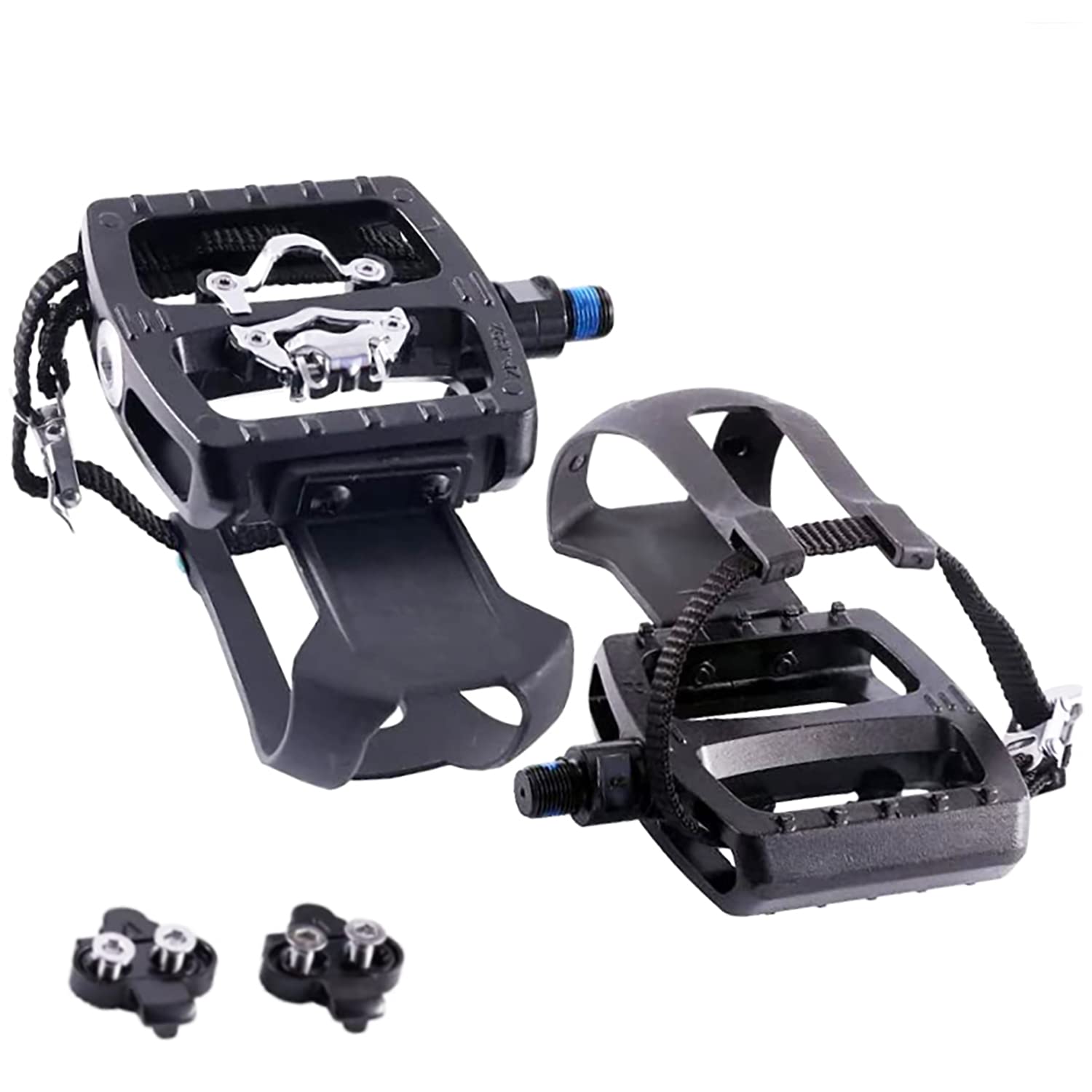 ZERAY Dual Platform Spin Bike Pedals - Indoor Cycling Pedals with Clips & Straps, Compatible with Shimano SPD & Peloton Bikes - Perfect for Home Gym, Cardio Workouts & Spinning Classes