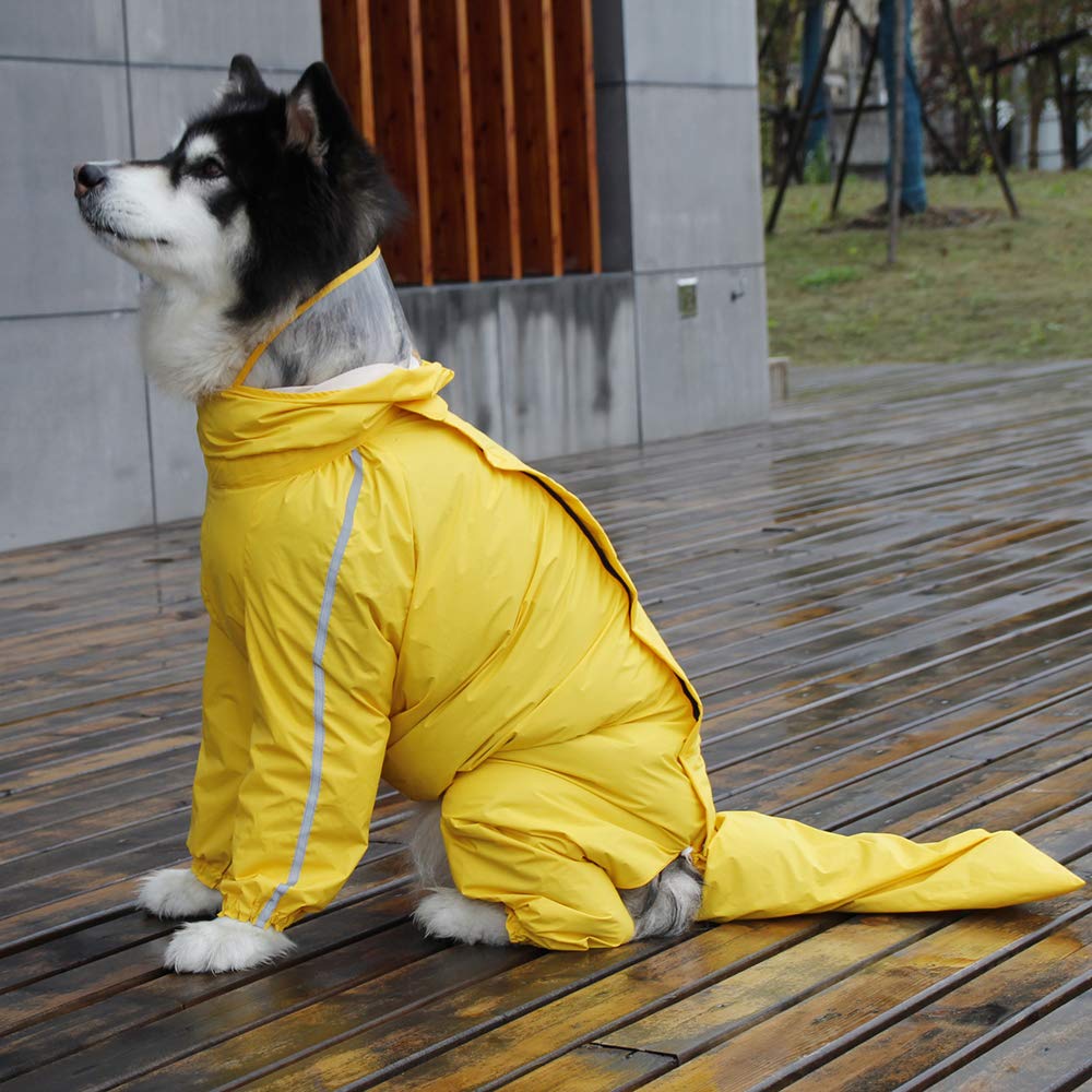 HDKUW Waterproof Dog Raincoat - Lightweight Rain Jacket with Hood for Medium to Large Dogs, Yellow 8XL - Perfect for Outdoor Walks & Hiking in Rainy Weather
