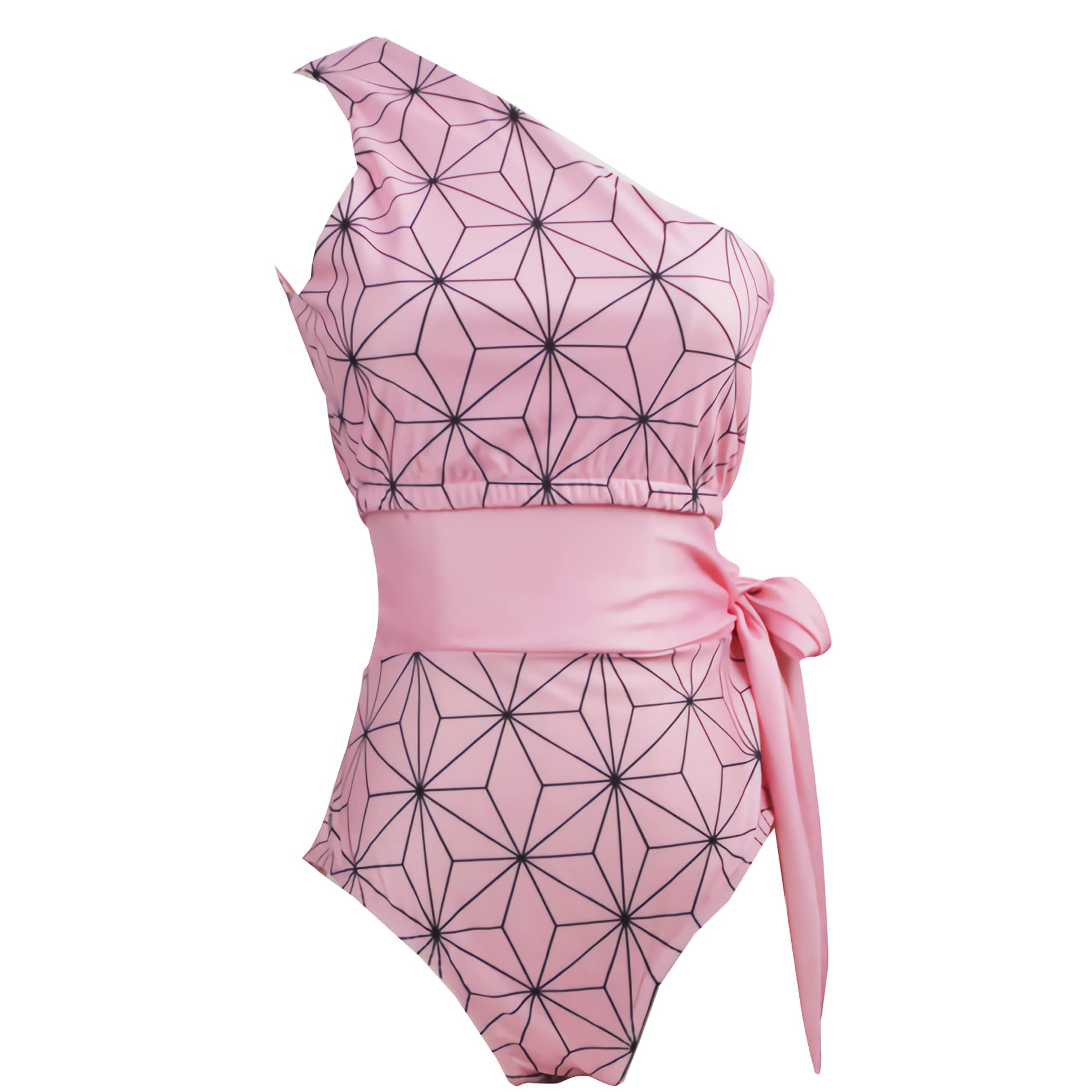 Nezuko Anime Cosplay Halter Asymmetric One Piece Swimsuit - One Shoulder Bathing Suit for Women | Perfect for Pool Party, Beach Vacation & Anime Convention