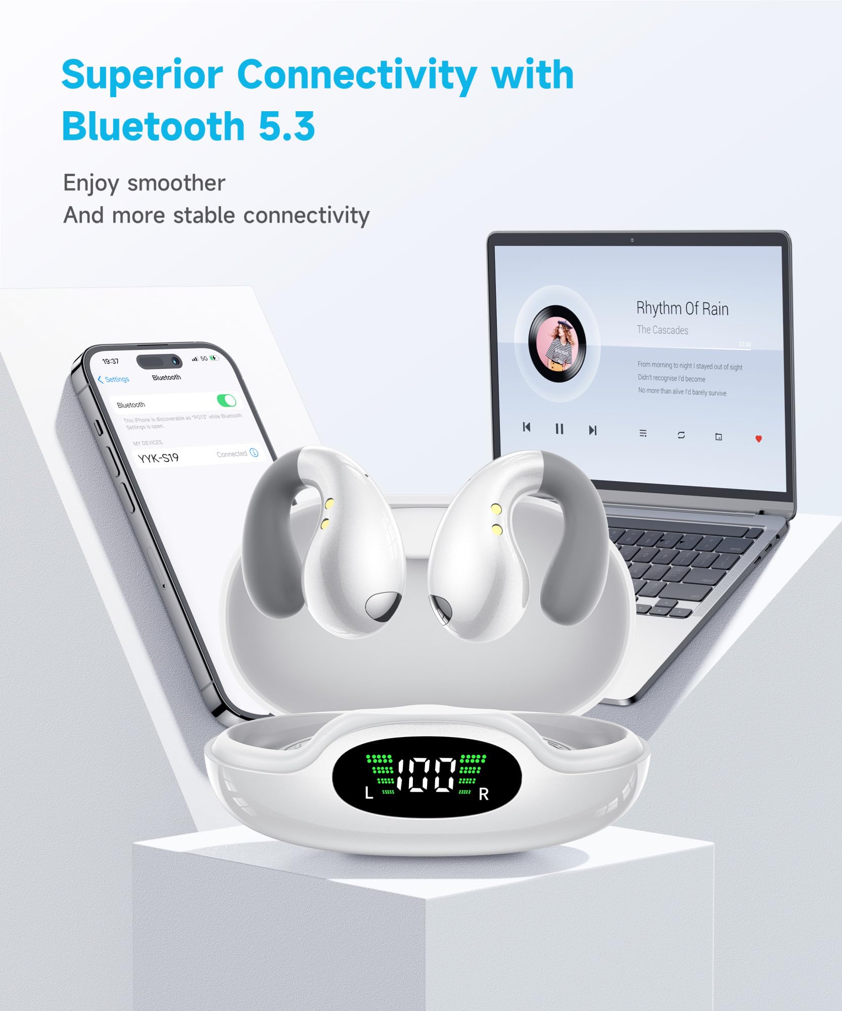 Ultra Open Ear Earbuds - Wireless Bluetooth Bone Conduction Headphones with Secure Clip-On Design, Comfortable Over-The-Ear Fit for Running, Gym Workouts & Fitness Activities (Pearl White) - Perfect for Outdoor Sports, Commuting & Office Use