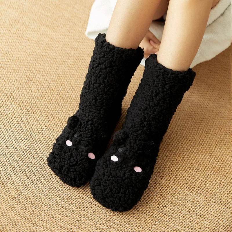 Cozy Fuzzy Bear Socks for Women & Men - Soft Winter Warm Slipper Socks with Non-Slip Grip - Perfect for Christmas Gifts, Home Relaxing & Cold Weather Comfort