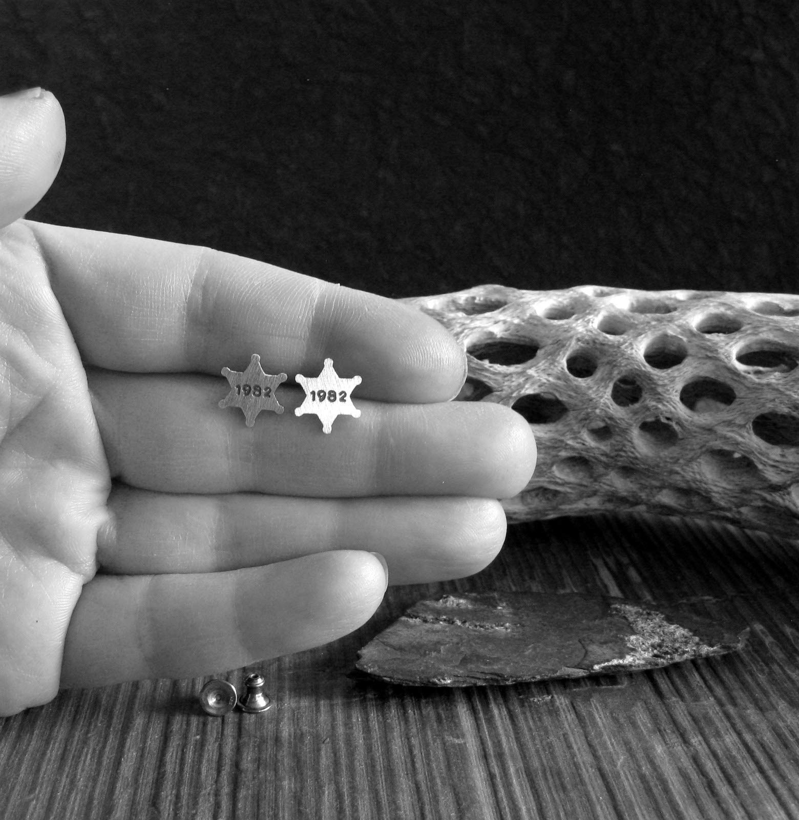 Custom Sheriff Star Badge Stud Earrings - Engraved Number, Brushed Sterling Silver - Handmade in USA - Perfect for Western Costumes, Cowboy Parties & Law Enforcement Appreciation Gifts