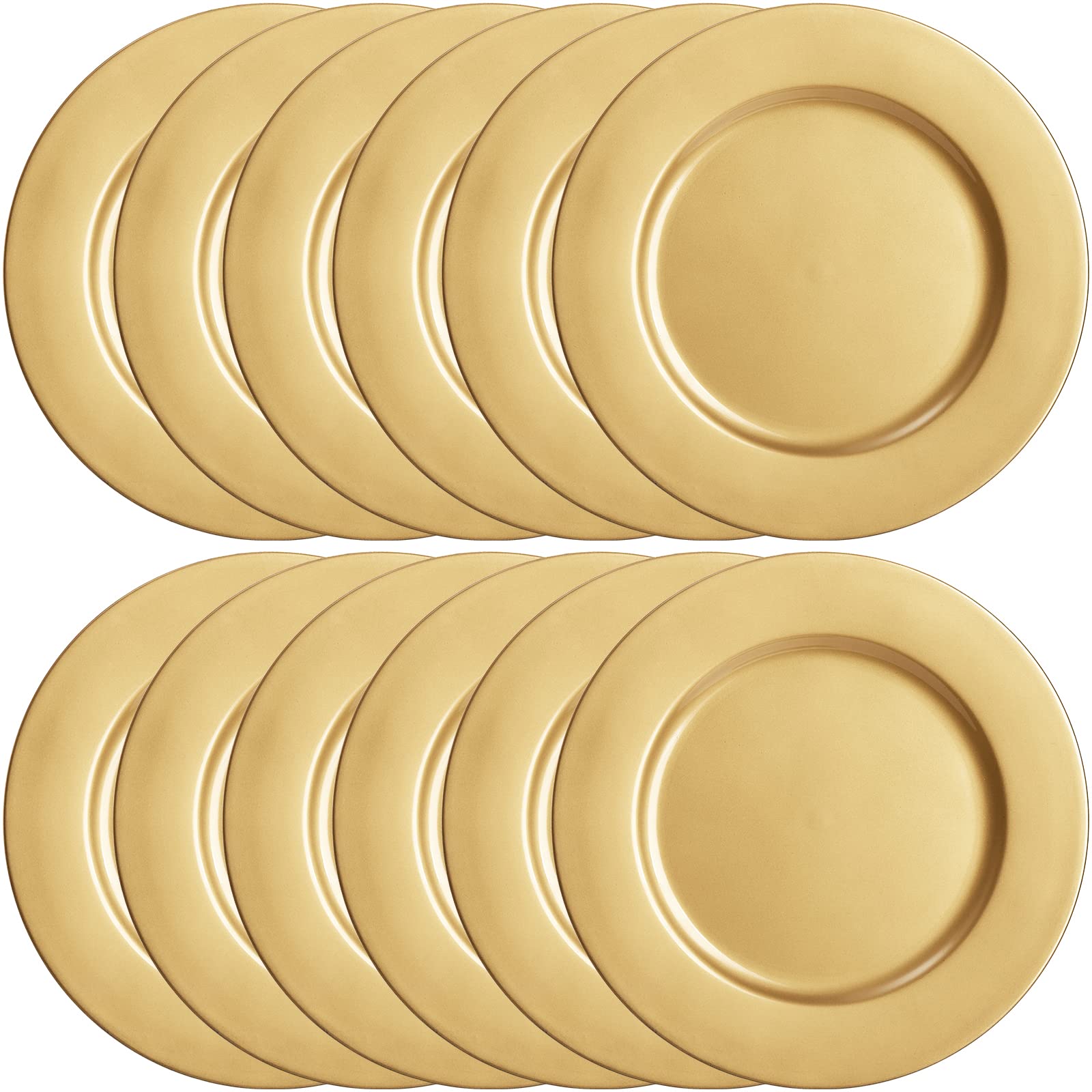 ZEAYEA 12 Pack Gold Charger Plates - 13 Inch Round Plastic Dinner Plates for Wedding, Party & Holiday Decor - Elegant Table Setting for Formal Dining, Buffets & Special Events
