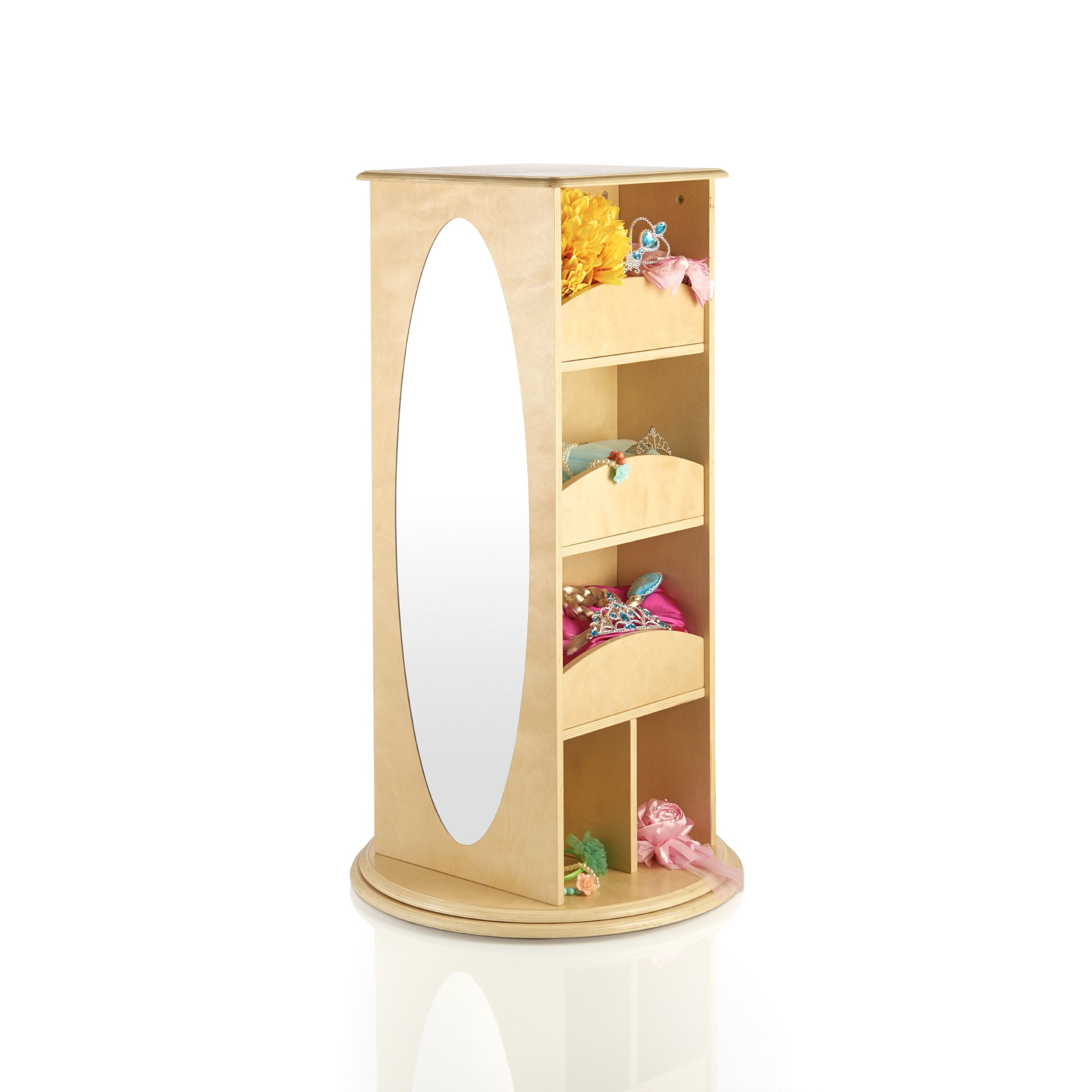 Guidecraft Rotating Dress Up Storage Organizer - Natural Wood Kids' Playroom Furniture with 2 Mirrors & Hooks - Pretend Play Clothes Rack for Toddlers & Preschoolers - Perfect for Bedroom, Daycare, and Playroom Organization