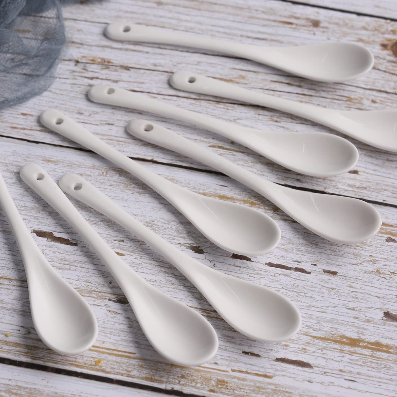 Porcelain Egg Spoons - Set of 8 Ceramic Teaspoons for Tea, Coffee, Desserts, Salt & Sugar - Elegant Mini Utensils for Breakfast, Afternoon Tea & Dining Decor