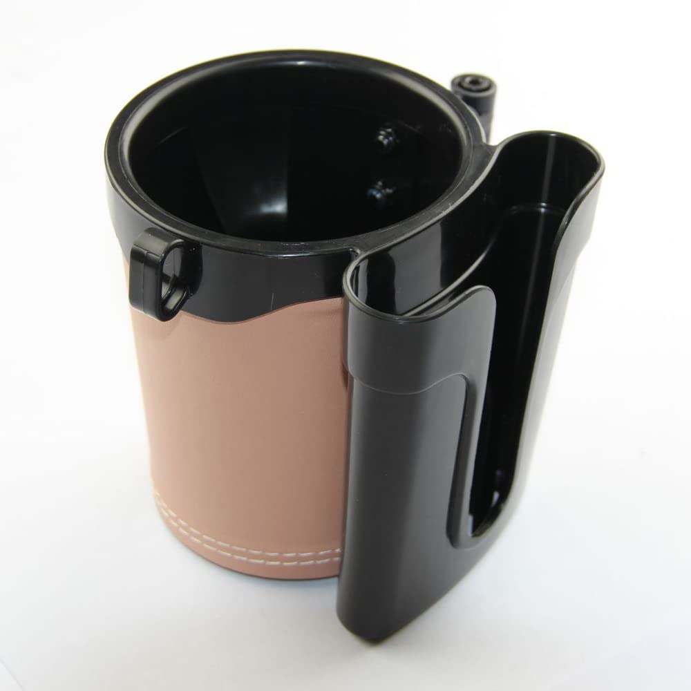 Leather Bike Cup Holder & Water Bottle Holder with Phone & Key Storage - Universal Handlebar Mount for Beach Cruiser, Commuter & Road Bikes (Beige) - Perfect for Cycling, Commuting & Outdoor Adventures