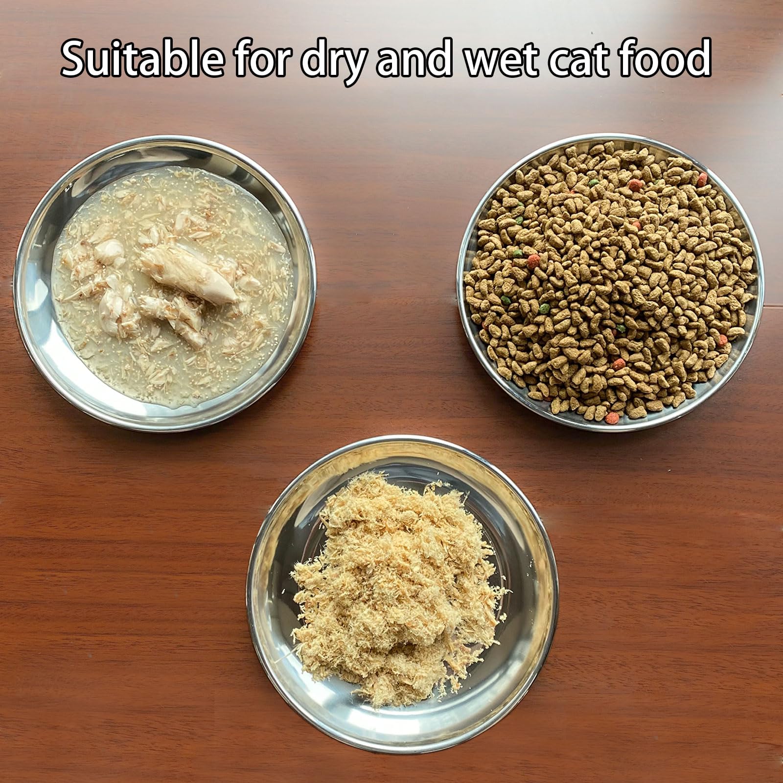 Premium Stainless Steel Cat Bowls for Wet & Dry Food - 2 Pack Medium Shallow Dishes with Non-Slip Mats, Whisker Fatigue Relief - Perfect for Kittens & Adult Cats at Home or Travel