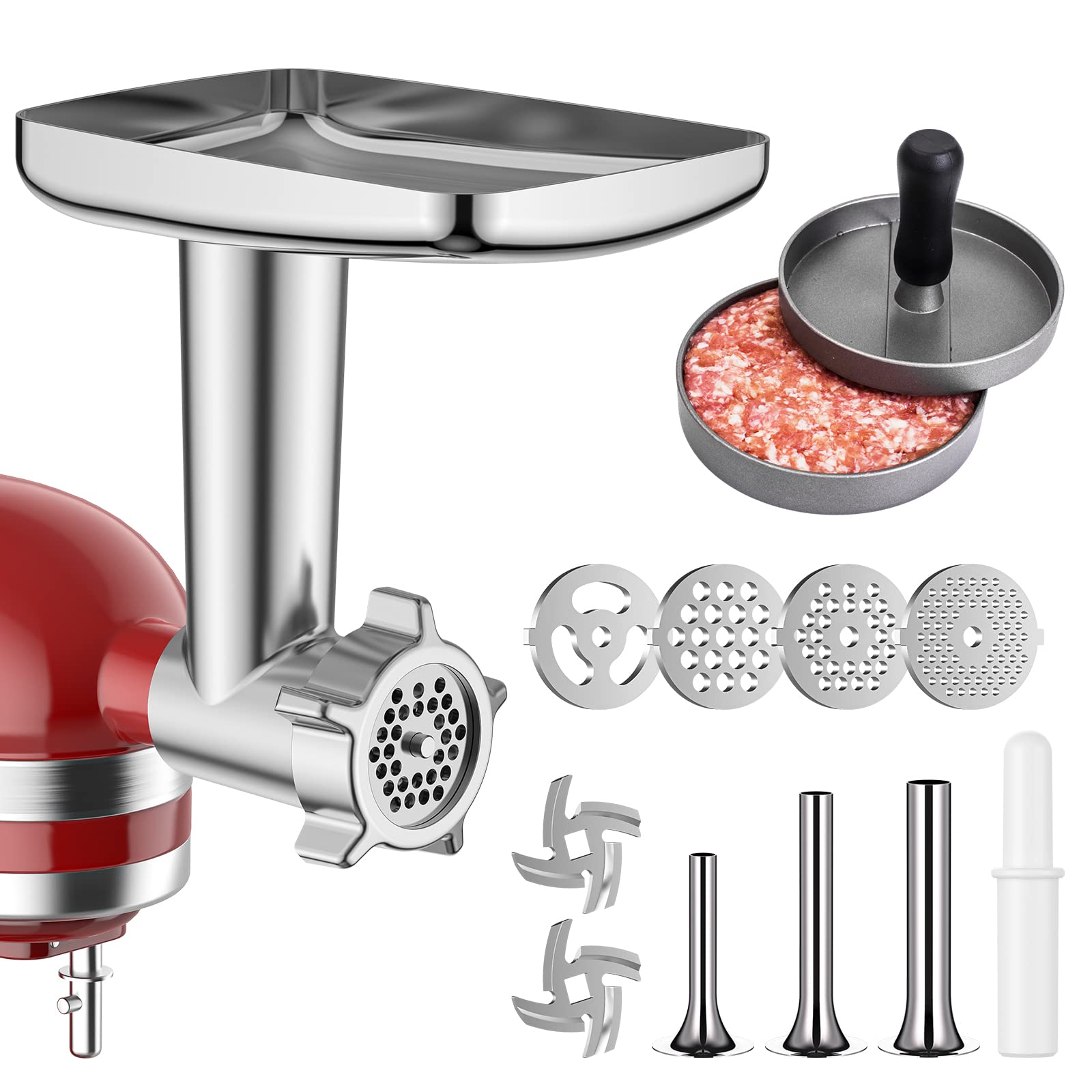 KitchenAid Stand Mixer Metal Food Grinder Attachment - Heavy Duty Meat Grinder & Sausage Stuffer Kit with 3 Accessories for Fresh Ground Beef, Sausage Making & Home Kitchen Use