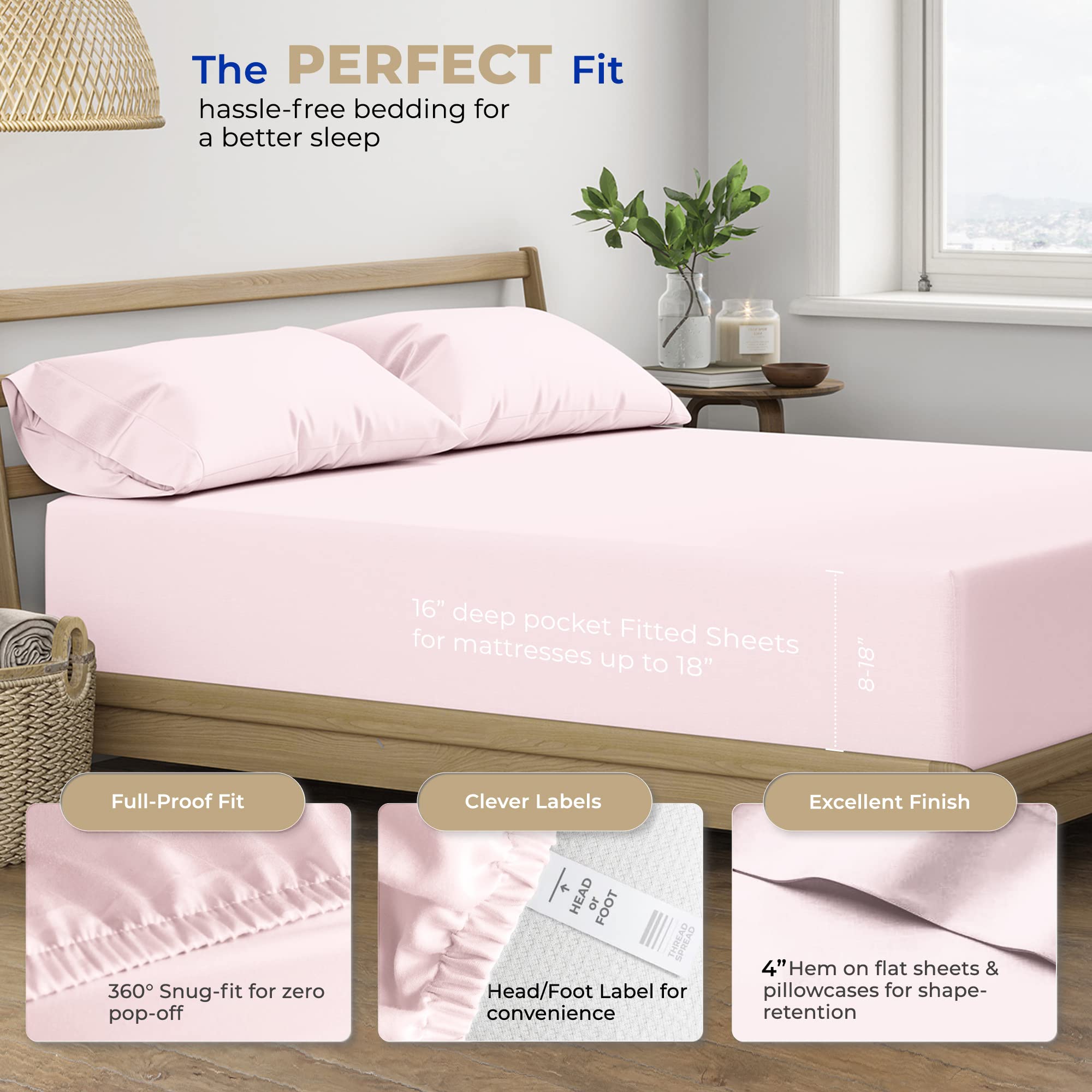 Premium 100% Cotton King Size Sheet Set - 400 Thread Count 4-Piece Bedding with Deep Pockets | Cooling, Breathable & Soft for Hot Sleepers | Perfect for Master Bedroom, Guest Room & Luxury Hotels (Blush Pink)