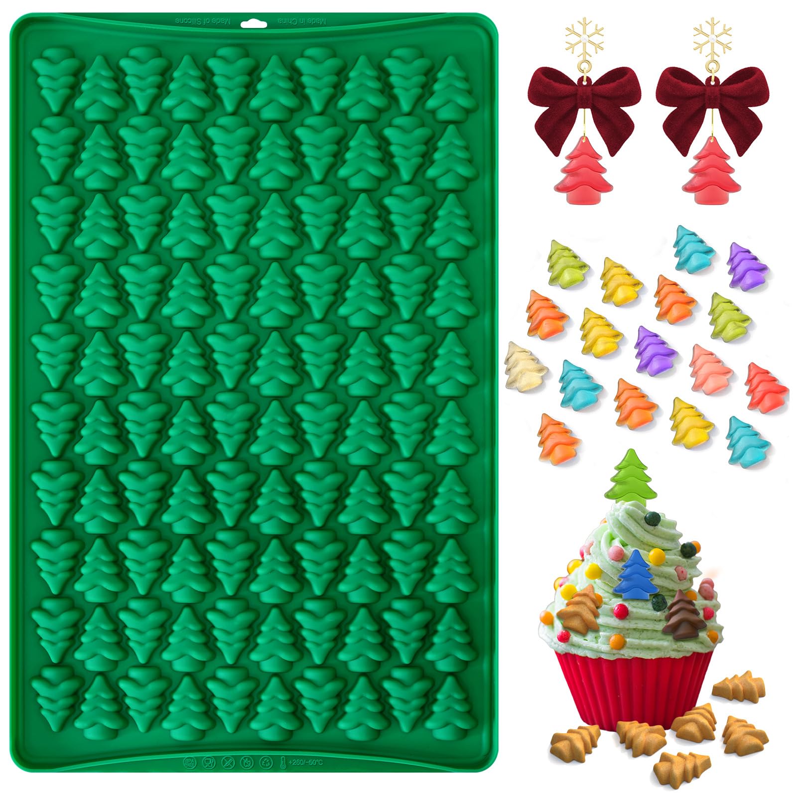 3D Mini Christmas Tree Silicone Candy Molds - 100 Cavity Non-Stick Baking Tray for Chocolate, Caramels, Cookies & Hard Candy | Perfect for Holiday Treats, DIY Gummies & Christmas Party Desserts