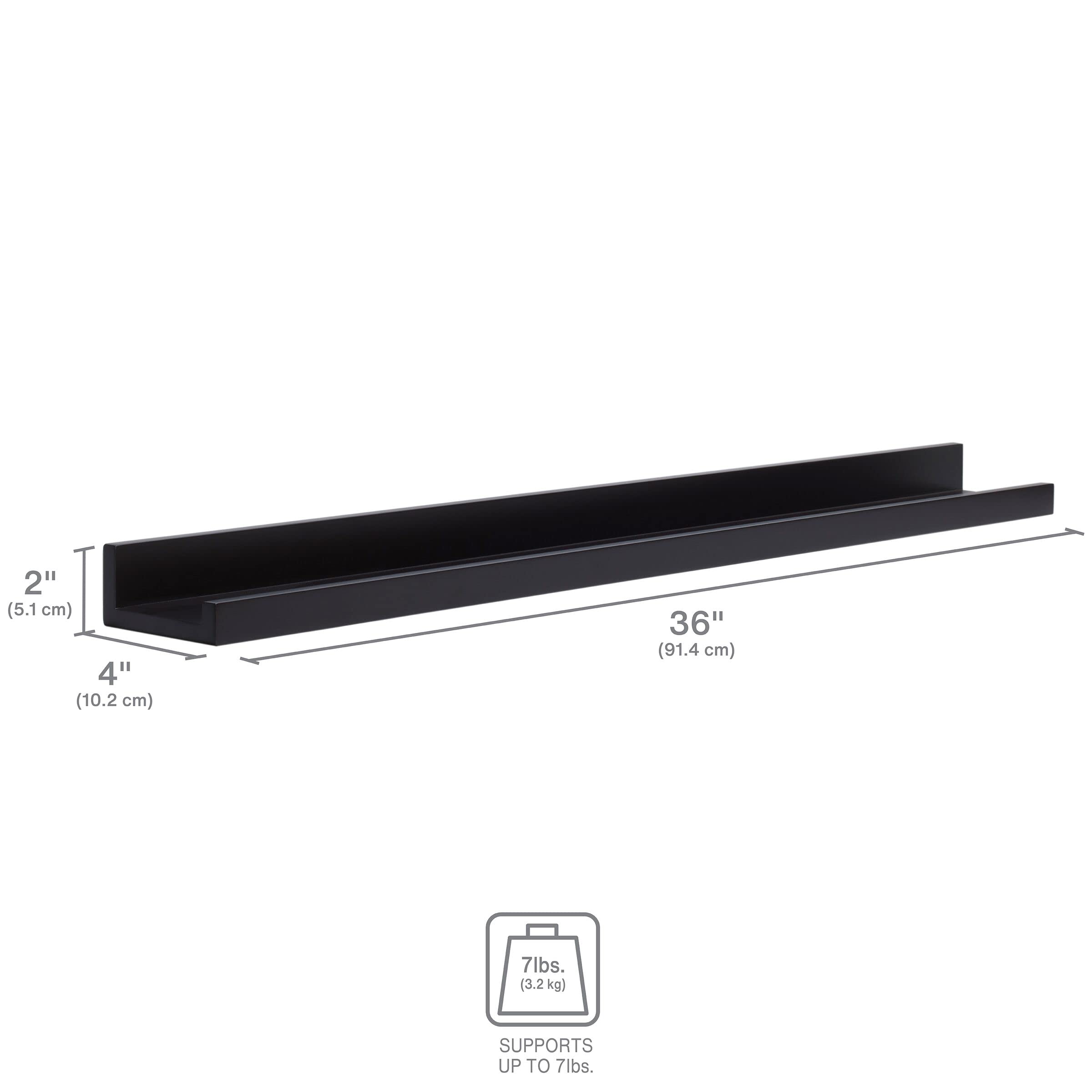 Melannco 36-Inch Floating MDF Photo Ledge Shelf - Espresso Brown Wall Display for Bedroom, Living Room, Bathroom, Kitchen & Nursery - Perfect for Framed Photos, Artwork & Decorative Displays