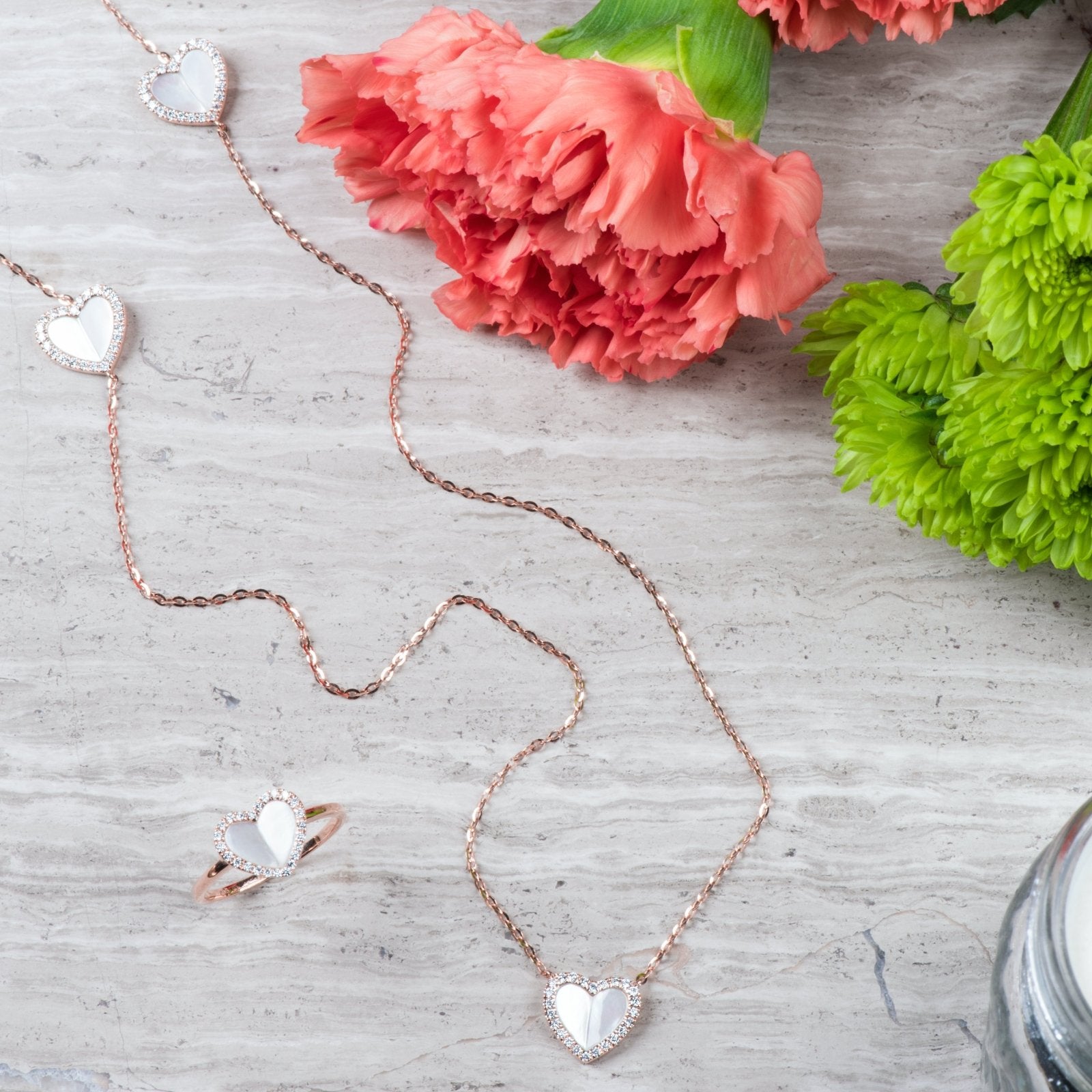 14k Rose Gold Mother of Pearl Heart Diamond Pendant Necklace for Women - Elegant Jewelry Gift for Valentine's Day, Anniversary & Special Occasions