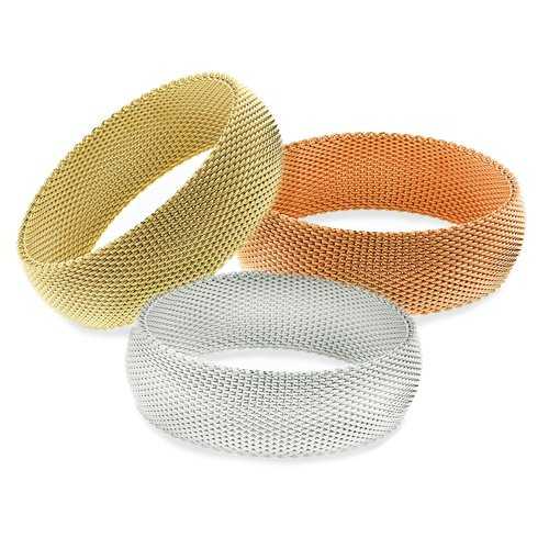 CHERISH Women's Mesh Bangle Bracelet Set - Gold, Rose Gold & Silver Stackable Bangles (3 Sizes) | Elegant Jewelry for Everyday Wear, Parties & Special Occasions